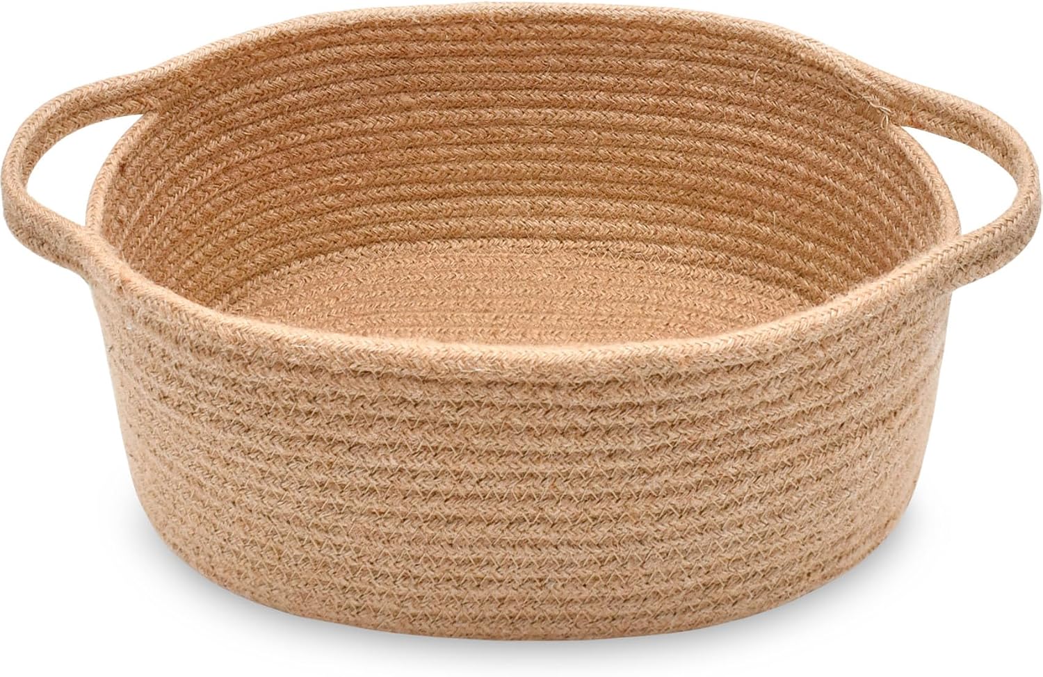 ABenkle Small Basket with Handles, Boho Decorative Rope Woven Dog Cat Toy Storage Bin Shelf Storage Organizer, Easter Christmas Gift Basket, 12"x8"x5"