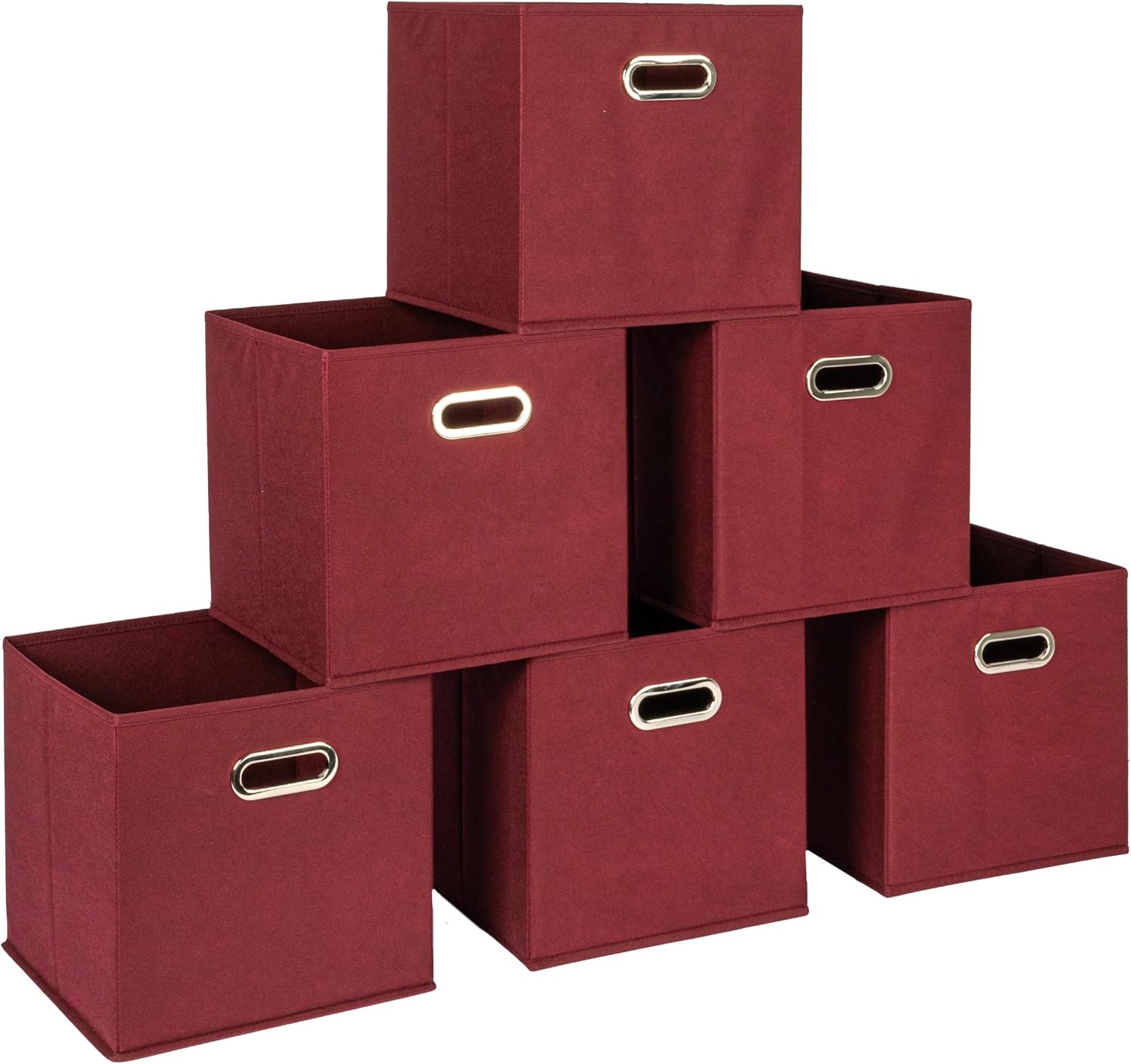 Household Essentials Fabric Storage Bins 6 Piece Set, Strong Poly-Woven Fabric, Sturdy Chipboard Sides, Grommet Front Handle, Stackable and Foldable, Classic Design, Navy