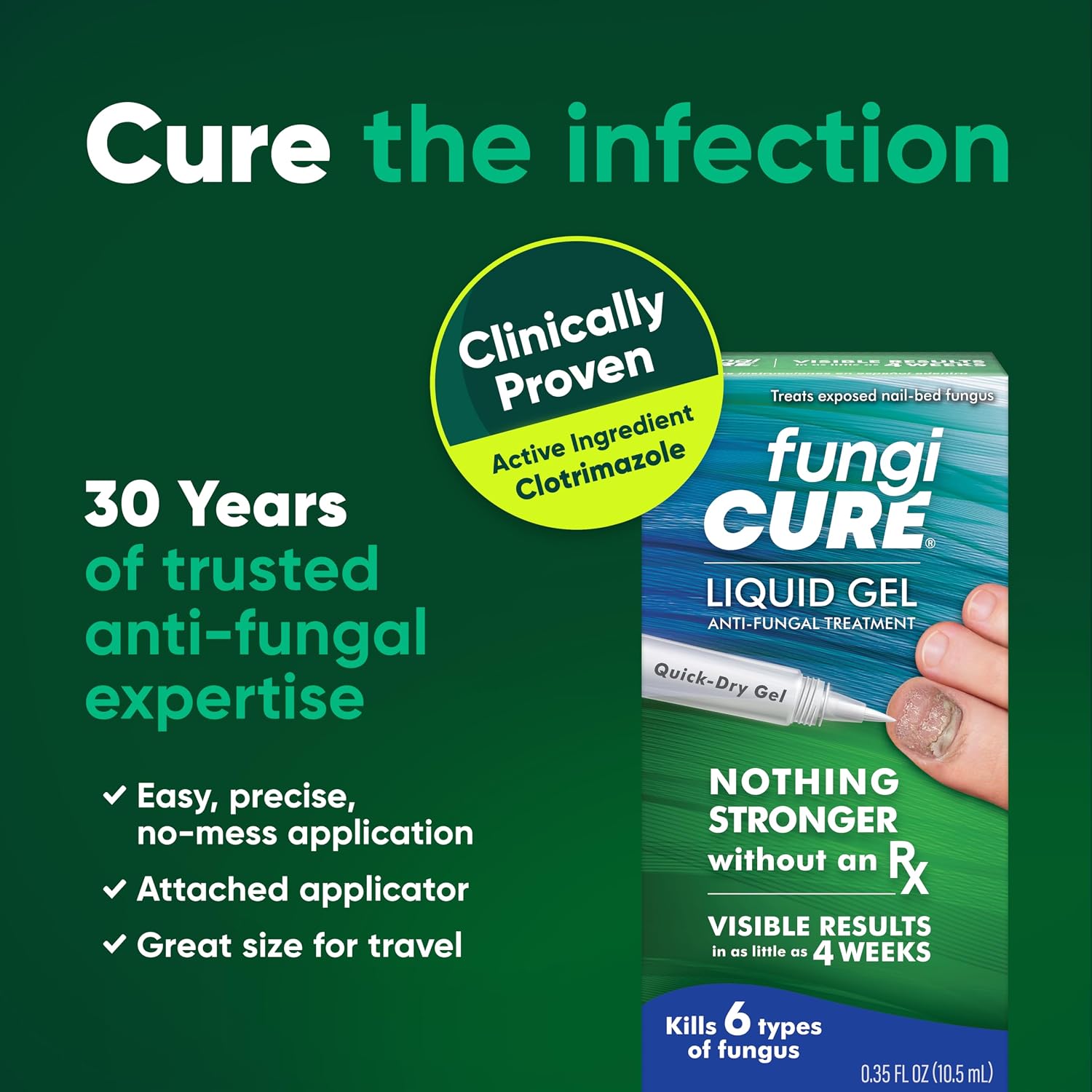 FUNGICURE Medicated Liquid Gel - Maximum Strength 0.35 Fluid Ounce | Cures fungal infections & kills 6 types of fungus. Clinically proven