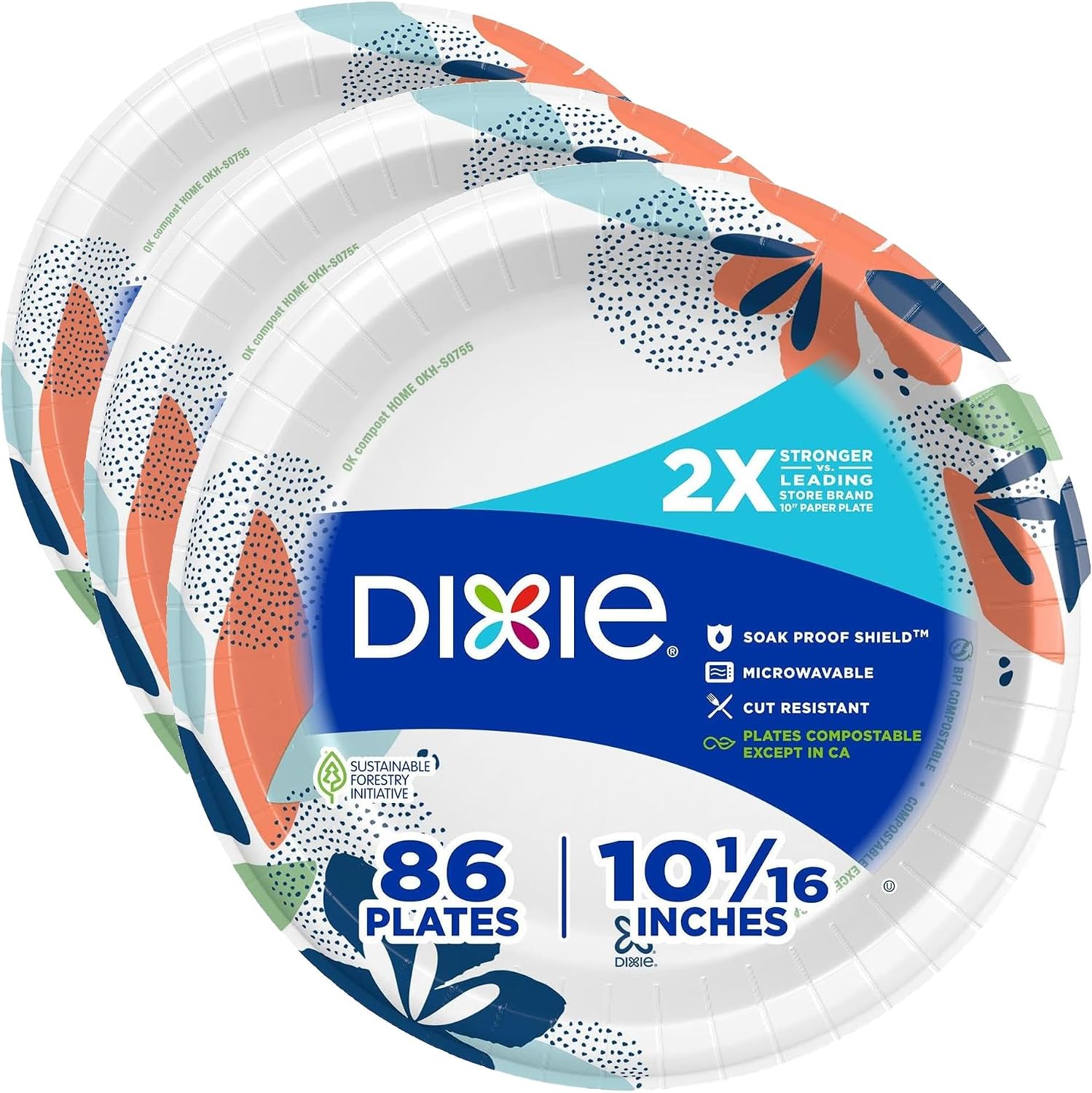 Dixie Large Paper Plates, 10 Inch, 54 Count, 2X Stronger, Microwave-Safe, Soak-Proof, Cut Resistant, Disposable Plates For Everyday Breakfast, Lunch, & Dinner Meals