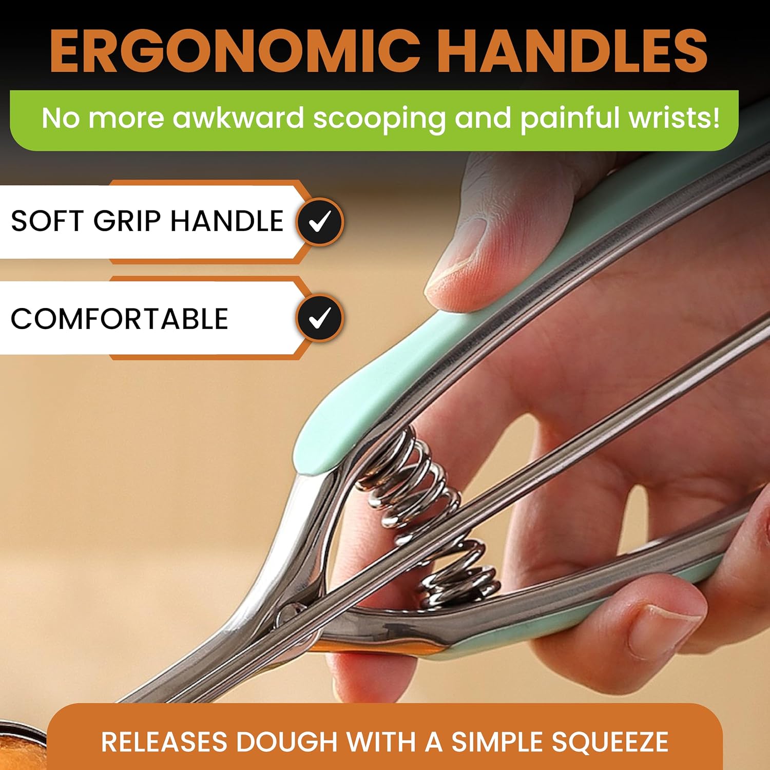 Spring Chef Medium Stainless Steel Cookie Scoop, #40, 1.7 Tablespoon, Black