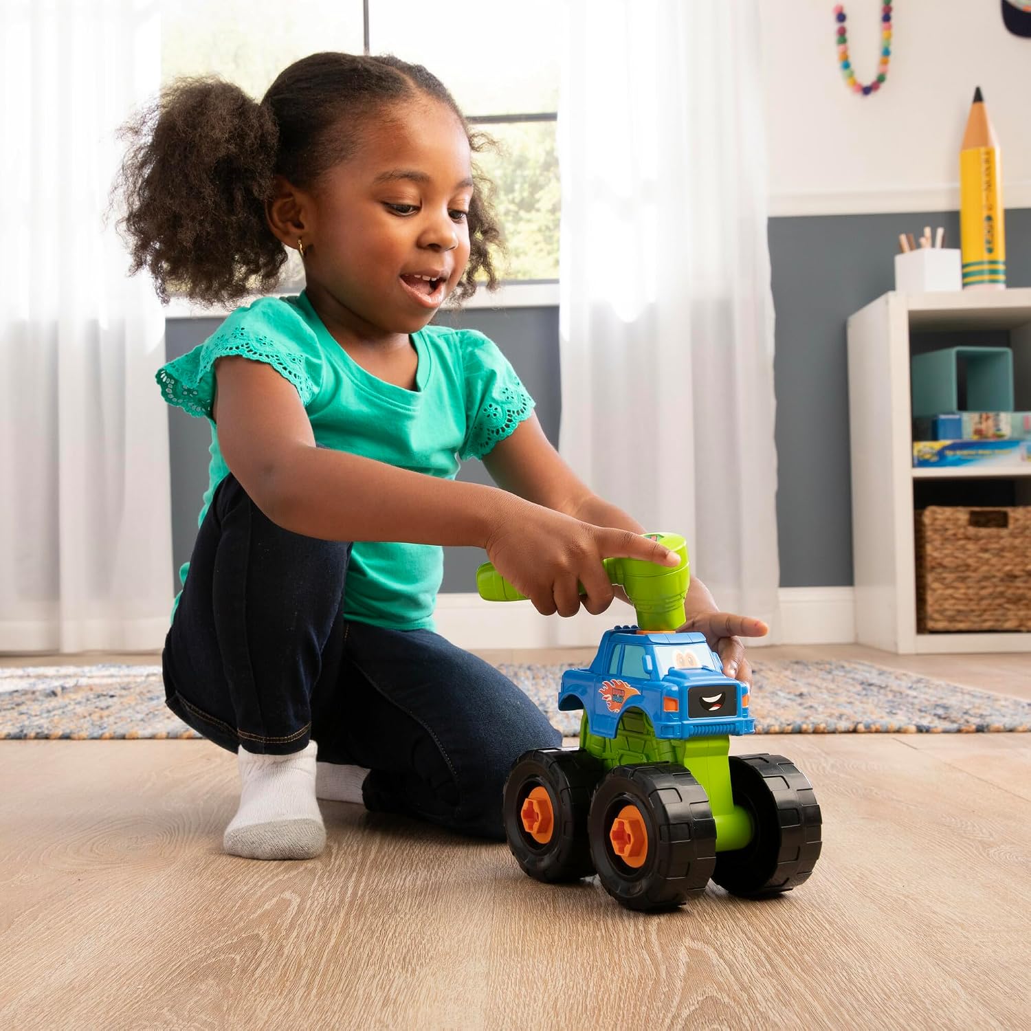 BUILD-A-BUDDY John Deere Tractor Toy and Toy Drill - Toddler STEM Take Apart Toys with 16 Individual Pieces and Kids Tools - Kids Building Toys Ages 3 Years and Up