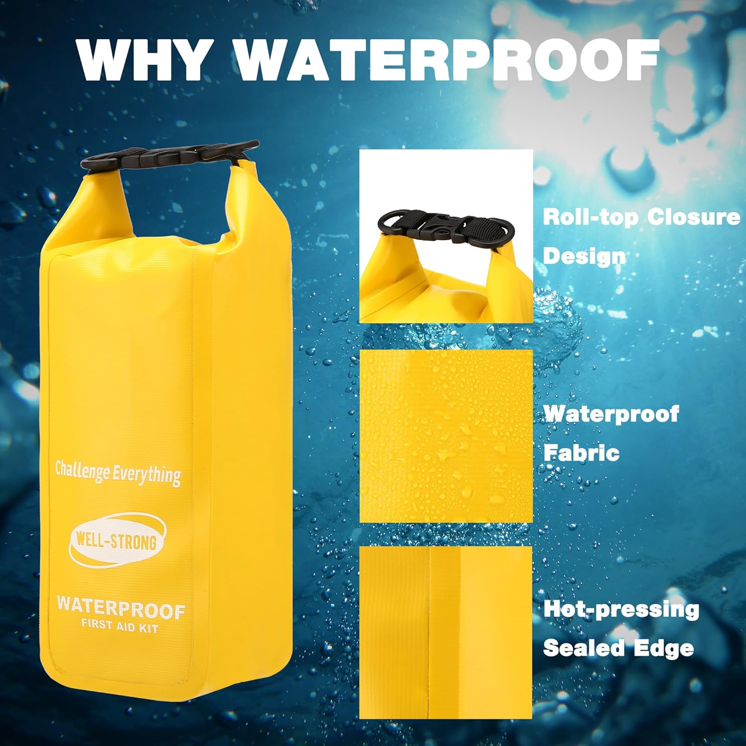 Waterproof First Aid Kit Roll Top Boat Emergency Kit with Waterproof Contents for Fishing Kayaking Boating Swimming Camping Rafting Beach Red