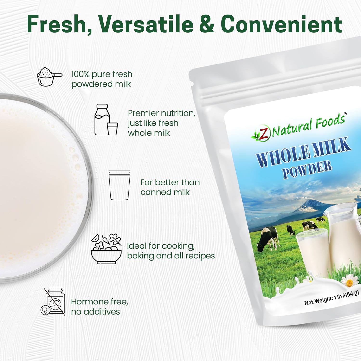 Z Natural Foods Premium Whole Milk Powder - Pasteurized Dry Milk, 5 lb