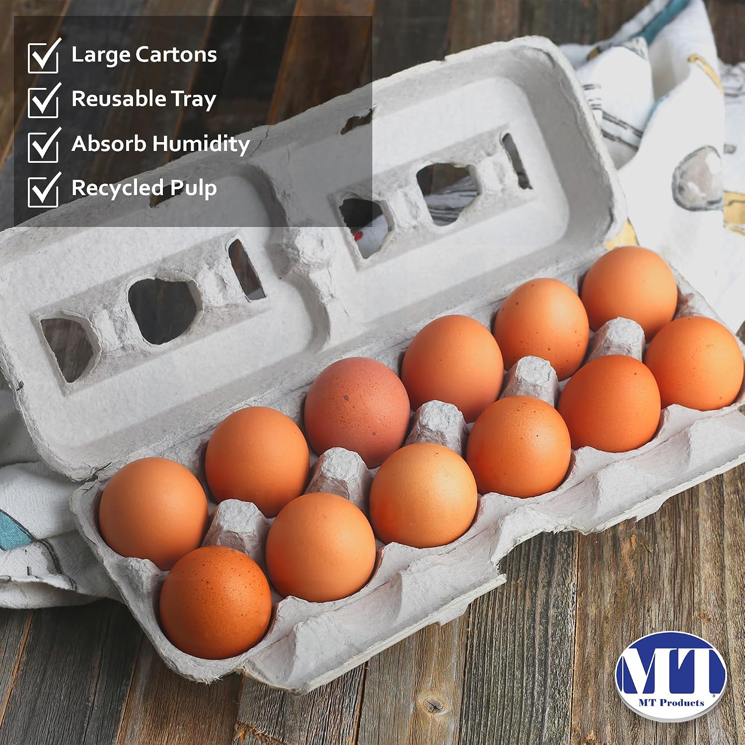 MT Products Blank Natural Pulp Egg Cartons Holds Up to Twelve Eggs 11.50" x 4.2" x 1.25" - Perfect for Chicken Farm (Pack of 15) - Made in the USA