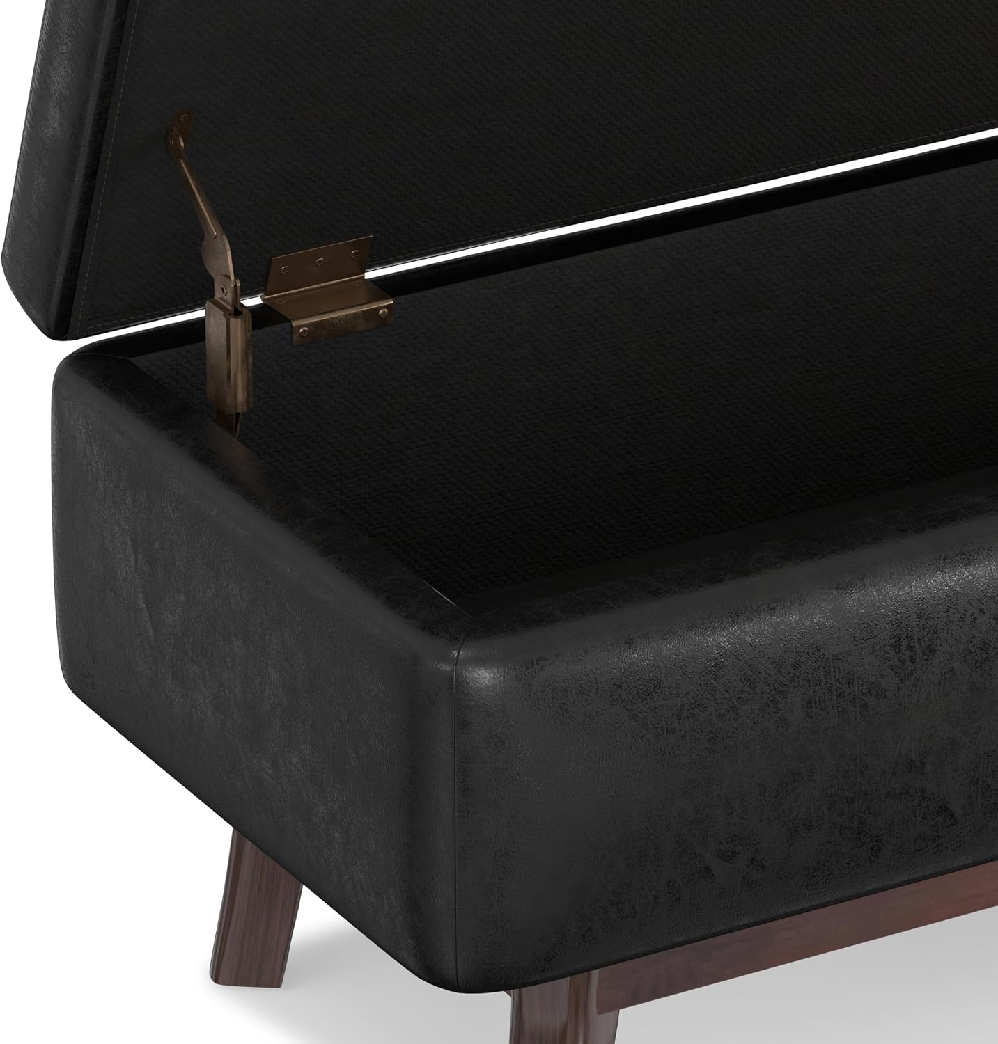 SIMPLIHOME Owen 34" Wide Vegan Leather Lift Top Ottoman in Dark Blue