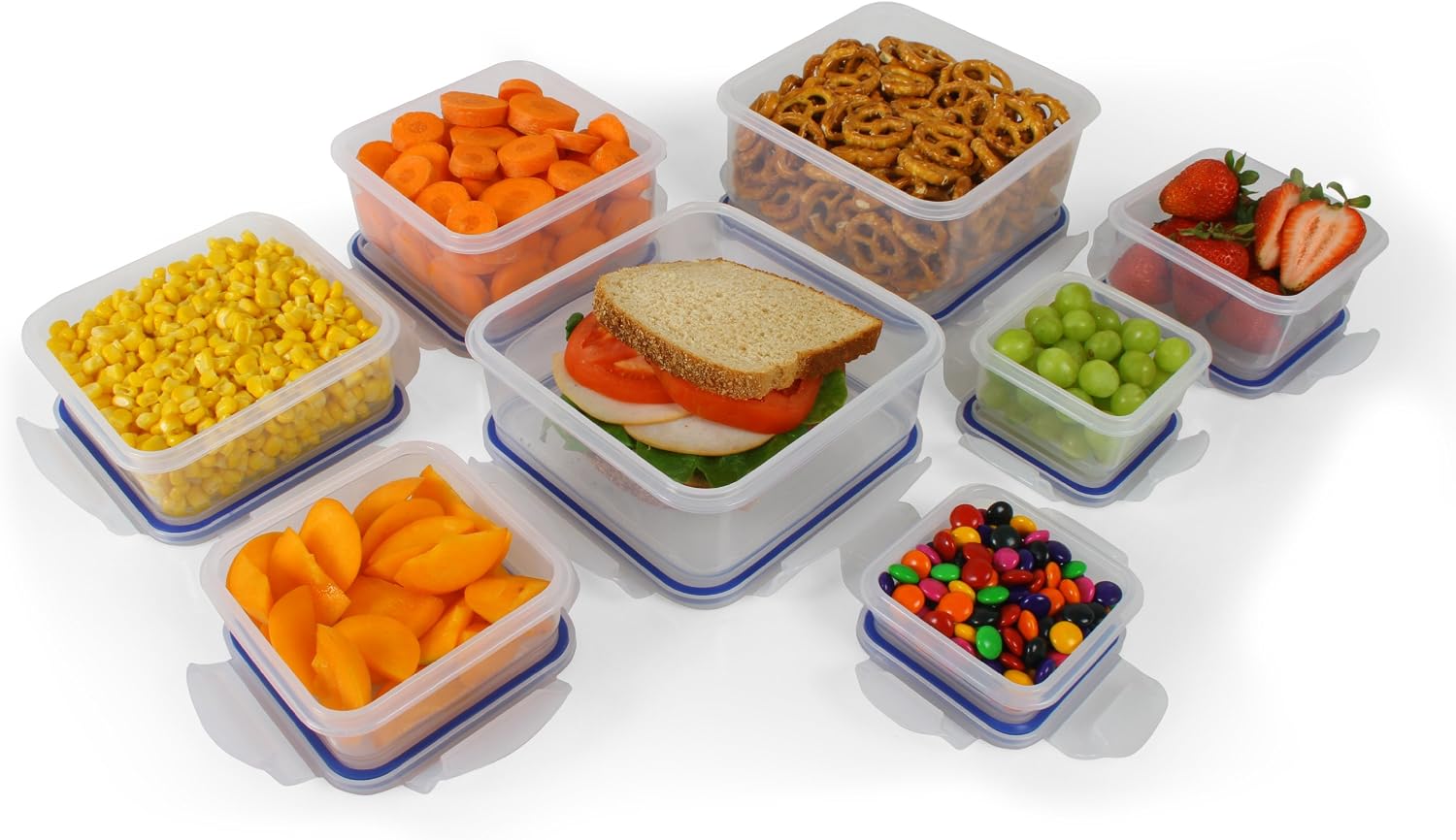 Popit! Airtight Food Storage Containers with Lids, 8-Piece Set, BPA Free Plastic, Microwave, Freezer & Dishwasher Safe, Stackable