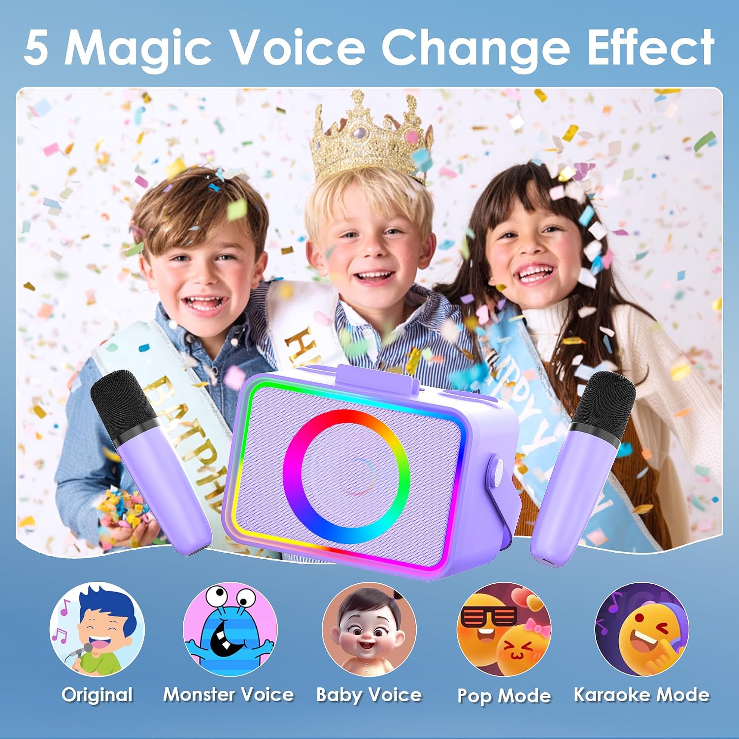 Karaoke Machine for Kids Adults,Portable Bluetooth Speaker with 2 Wireless Microphone with LED Lights, Karaoke Microphone with PA System Supports USB/TF/AUX,Gift for Party (Black)