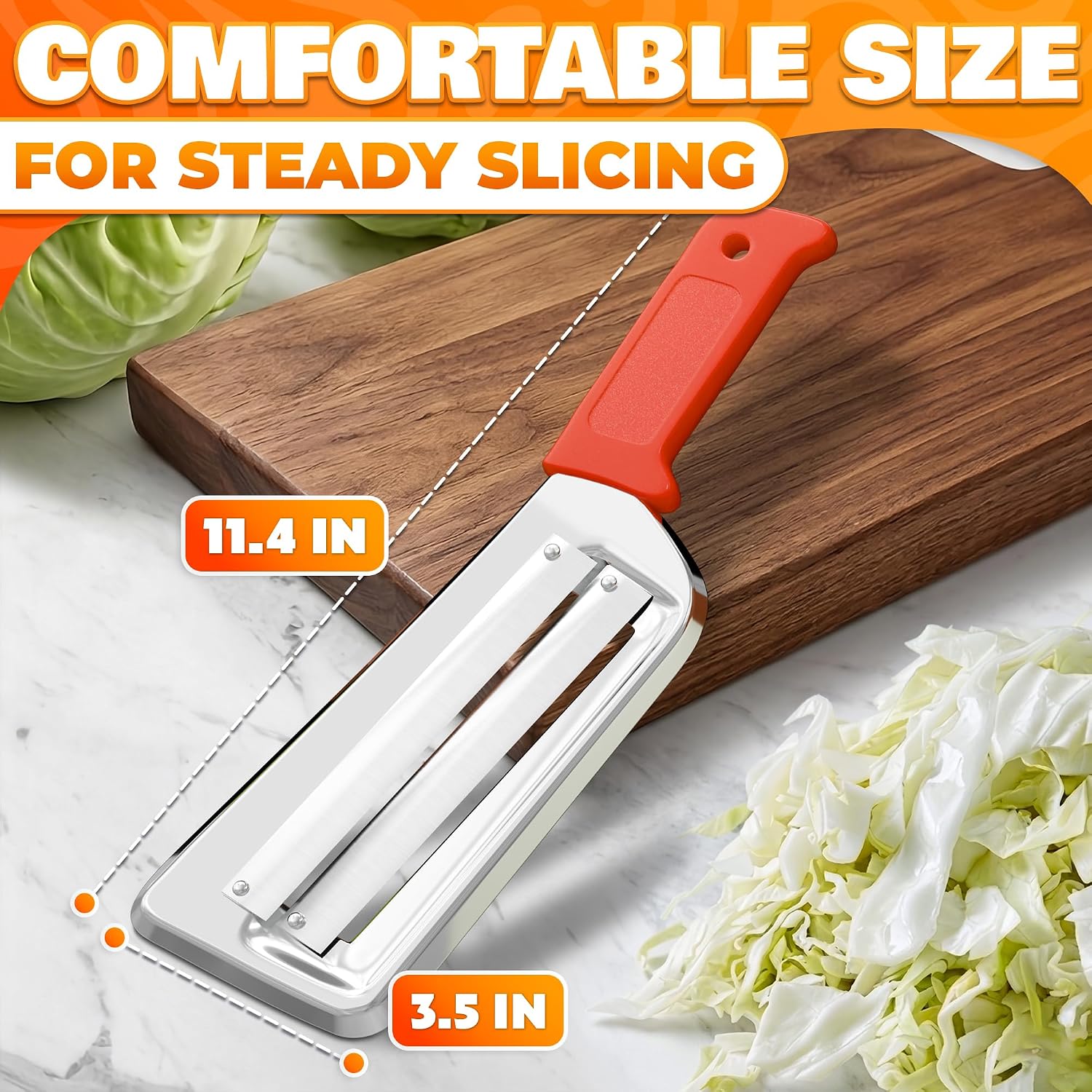 Cabbage Shredder with Dual Blade, 11.8 Inch Stainless Steel Slicer | Cabbage Knife for Faster Coleslaw Prep