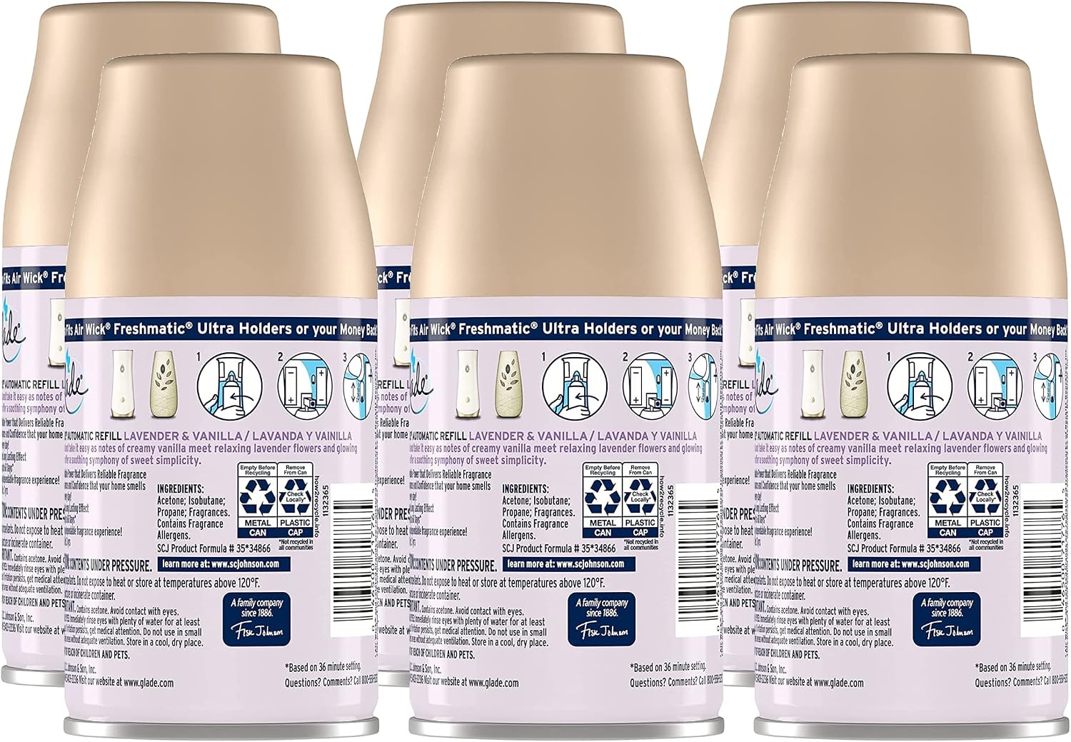 Glade Lavender & Vanilla Automatic Spray Refills Air Fresheners (6.2 Ounce (Pack of 6))