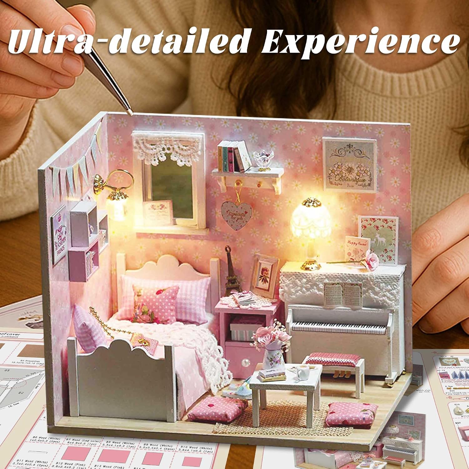 Flever DIY Miniature House Kit, Tiny Home Kit with LED Light, Mini House Build Craft Kits for Adults and Teens