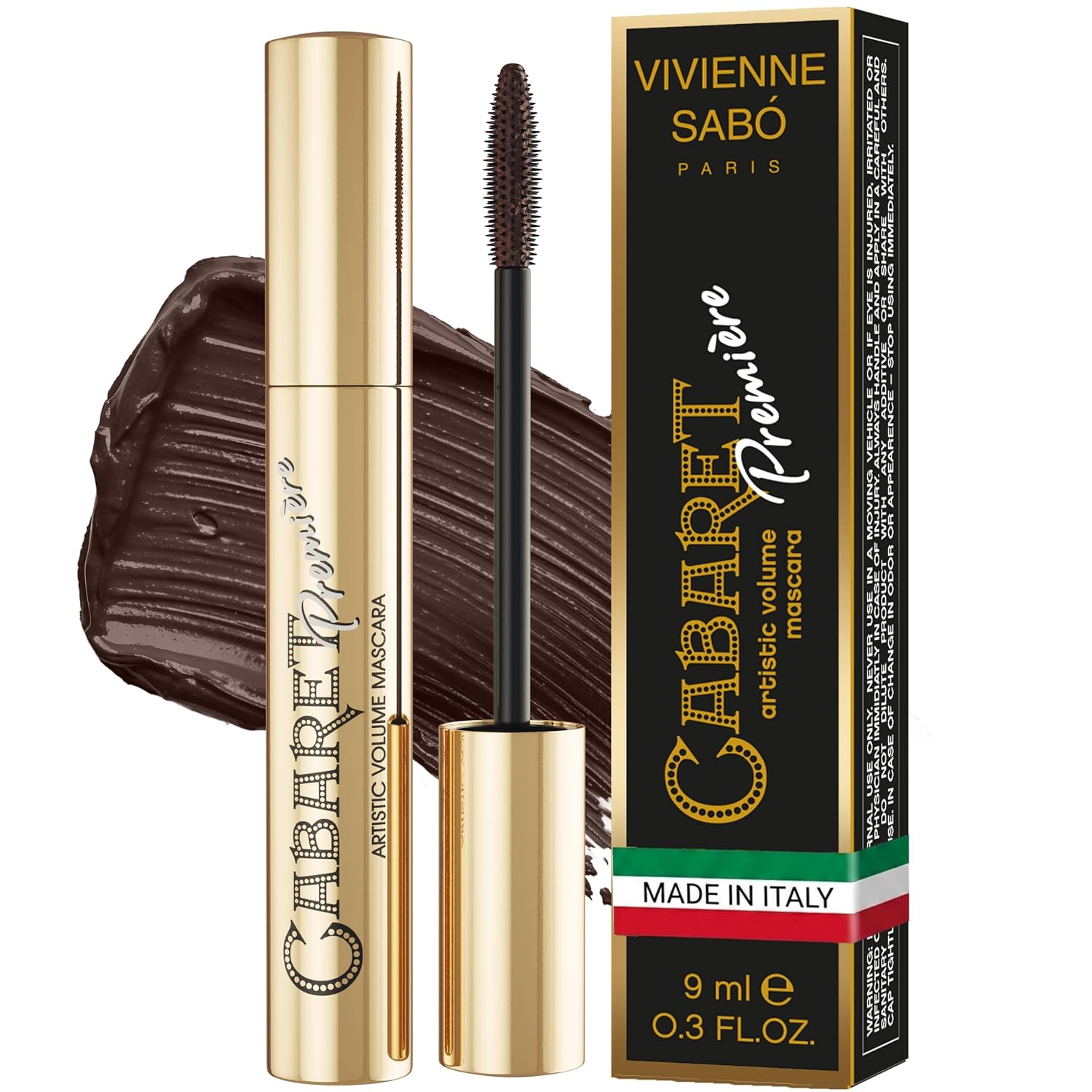Vivienne Sabó Cabaret Premiere Black Mascara, Volume and Length, Defining, Curling, No Flaking, No Clumping, Smudge Proof, Washable, Cruelty-Free, Made in Europe, (01 Black), 0.3 Fl Oz, 1 Pack