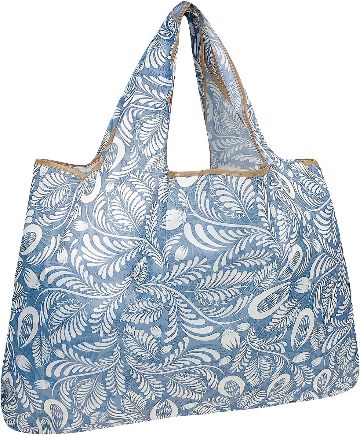 allydrew Large Foldable Tote Nylon Reusable Grocery Bags, Gray Ferns