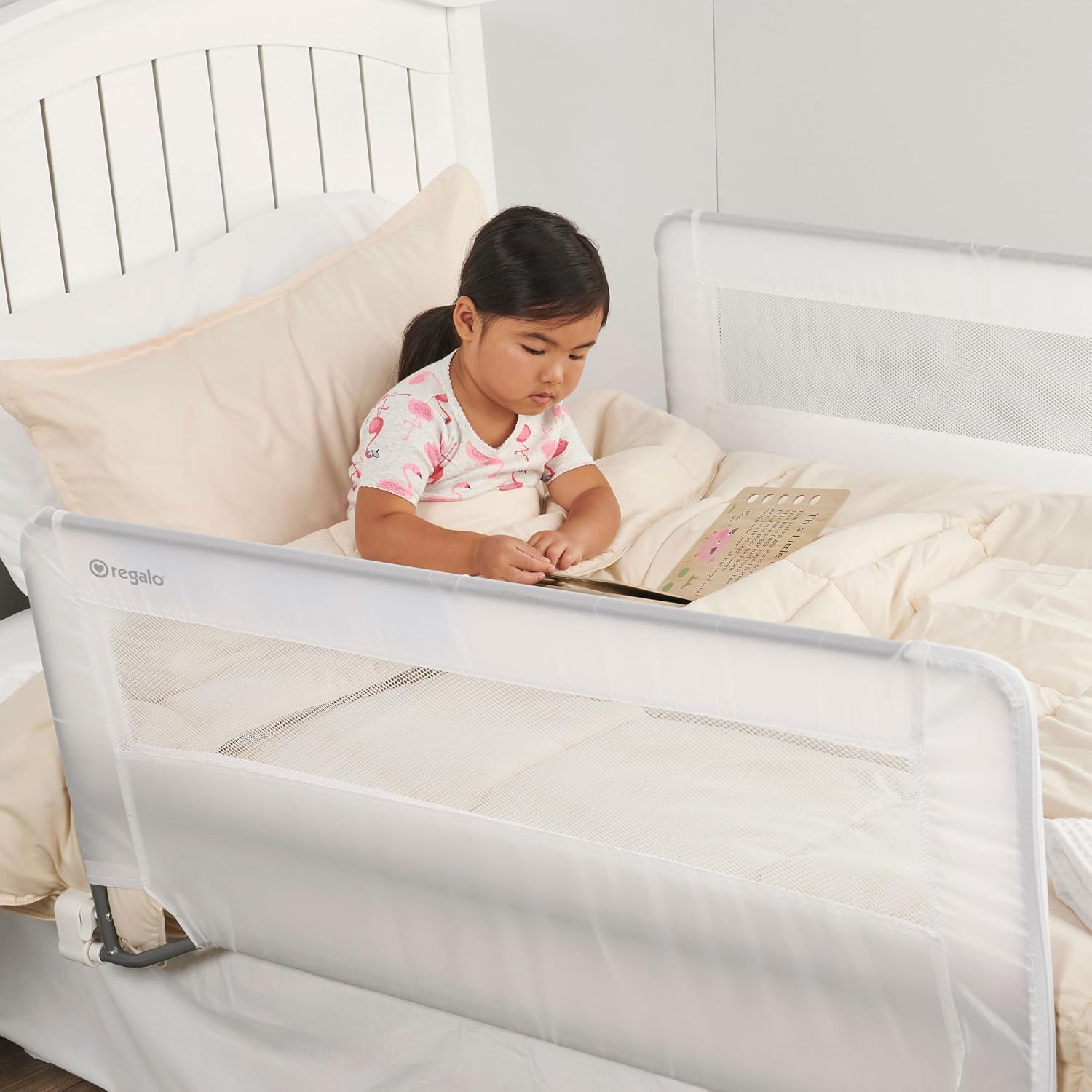Regalo Safety 54” Extra Long Hideaway Bed Rail Guard for Toddlers, Toddler Bed Rail with Reinforced Anchor Safety System, 20” Tall Bed Safety Rail, Fits Twin, Full & Queen Beds