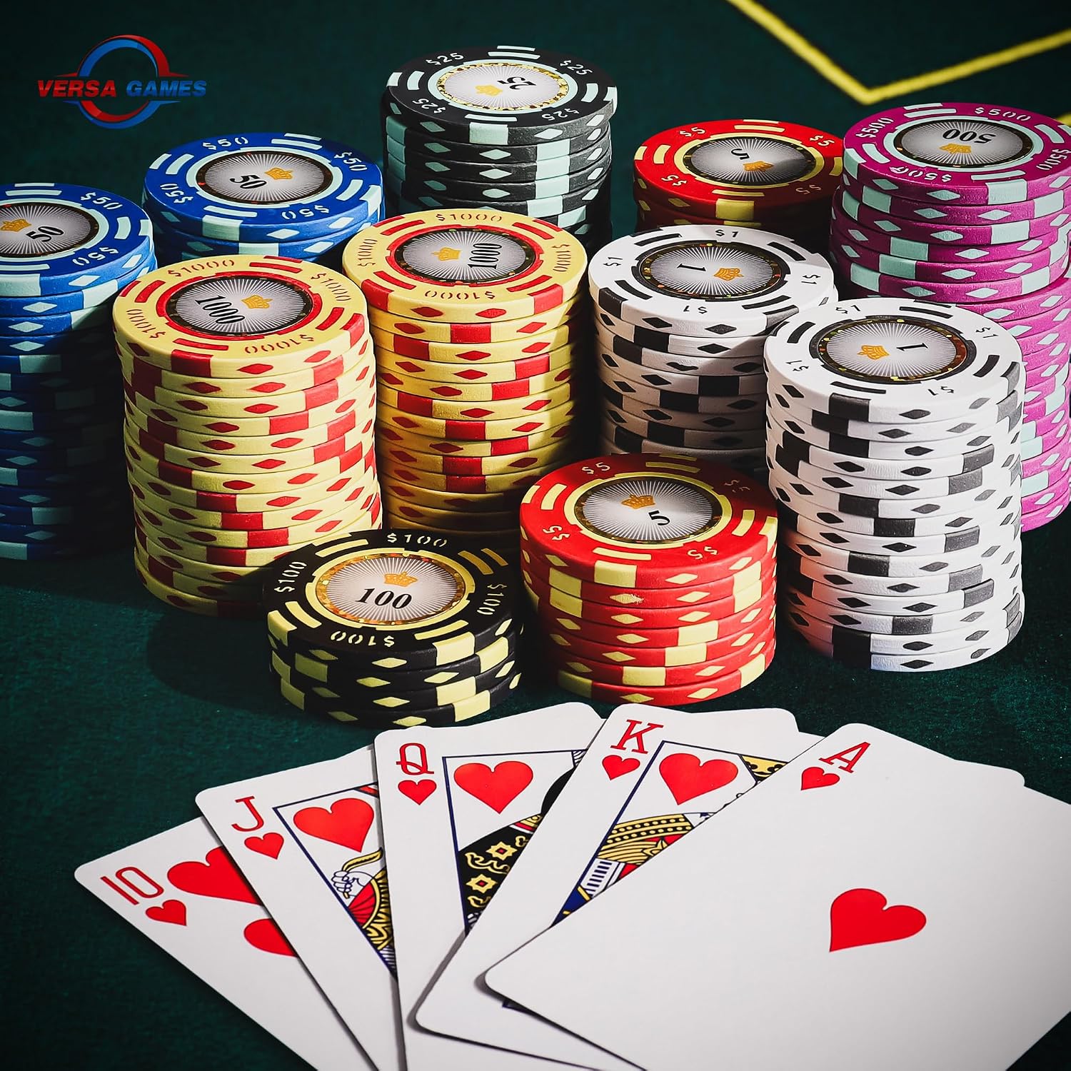 Versa Games Poker Chips - Clay Poker Chips Set - 13.5g 500 Piece Crown Casino Poker Set with Numbers Denomination - Upgraded Poker Set Case