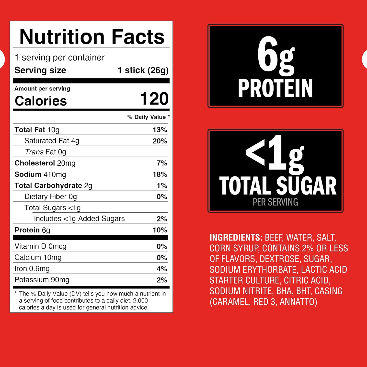 Jack Link's Original Beef Jerky Sticks - Made with 100% Real Beef - Ready to Eat Real Meat Protein Snacks - 6g Protein per Serving - 0.92 oz Meat Stick, 20 Count