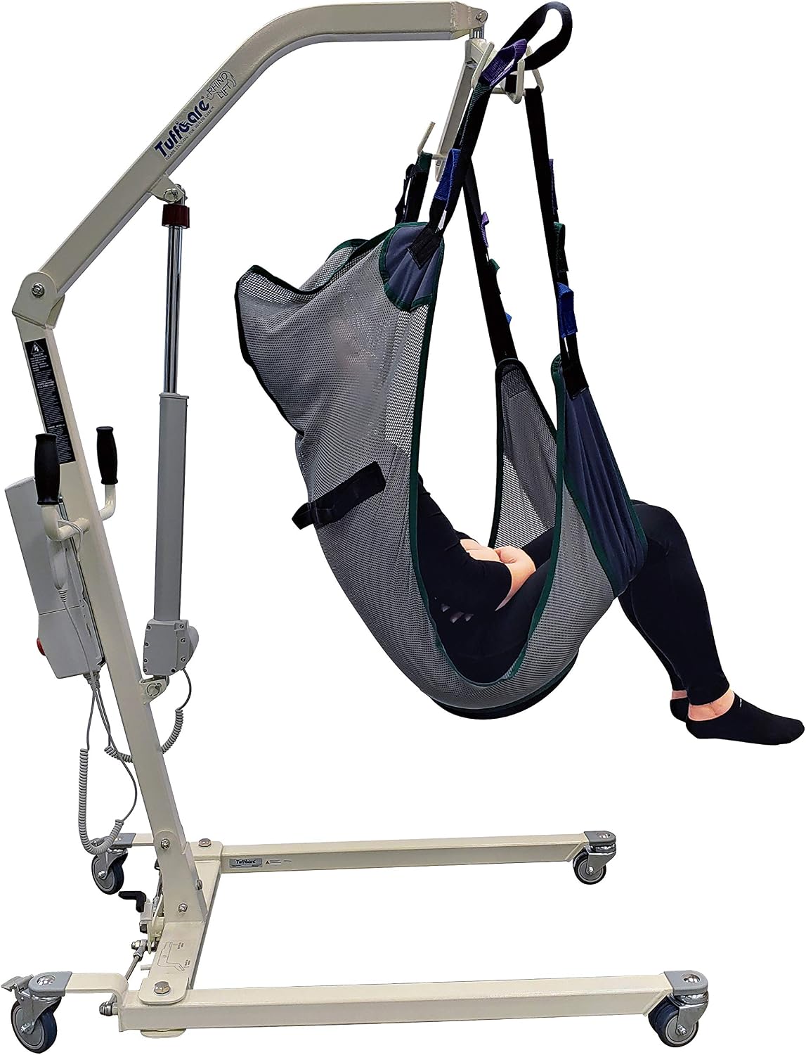 Electric Patient Lift - Rhino Lift with Manual Low Base - with Universal Divided Leg Sling(Large), 450 lb. Weight Capacity.