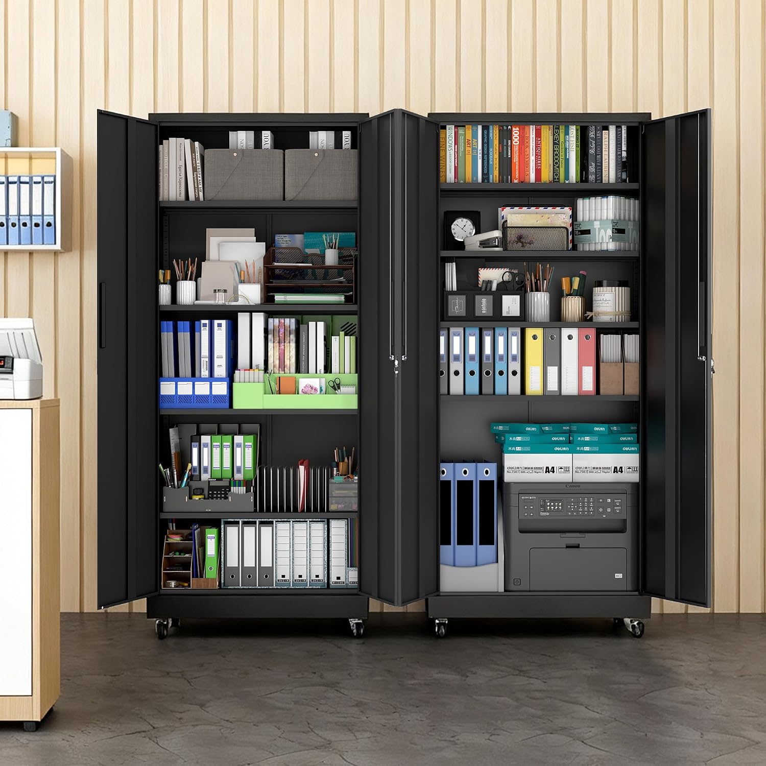 Metal Storage Cabinet for Garage, Tool Cabinet, Utility Cabinet | Wheeled, Rolling Tool Cabinet, 6 Drawers, Top Countertop, Pegboard, Assembly Required, Black