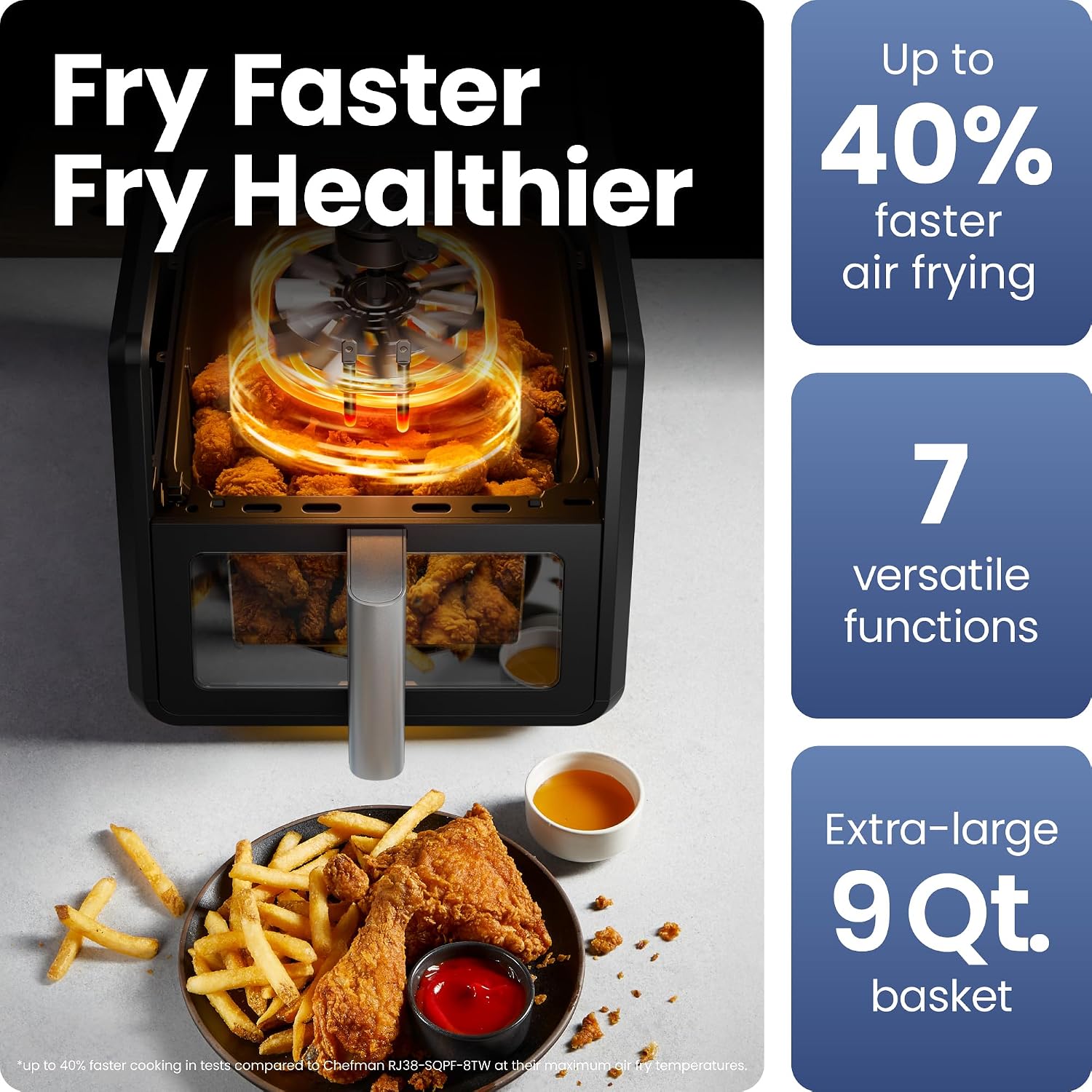 Chefman Air Fryer 8 Qt | TurboFry® 4-in-1 with 450°F Hi-Fry Option for Crispier Results | Bake, Dehydrate