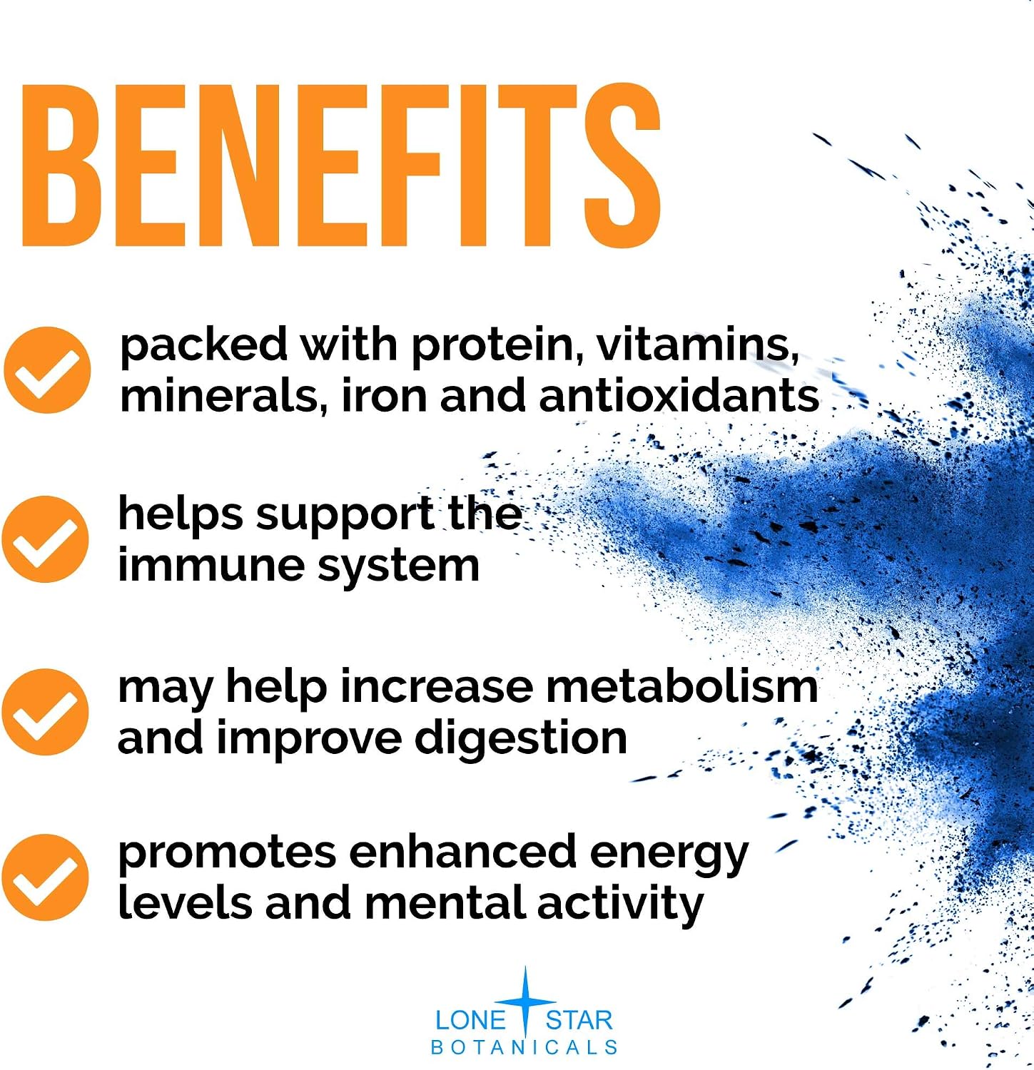 Lone Star Botanicals Organic Blue Spirulina Powder - 100% Pure Blue-Green Algae, No Fishy Smell, Vegan Superfood for Smoothies & Drinks, Non GMO