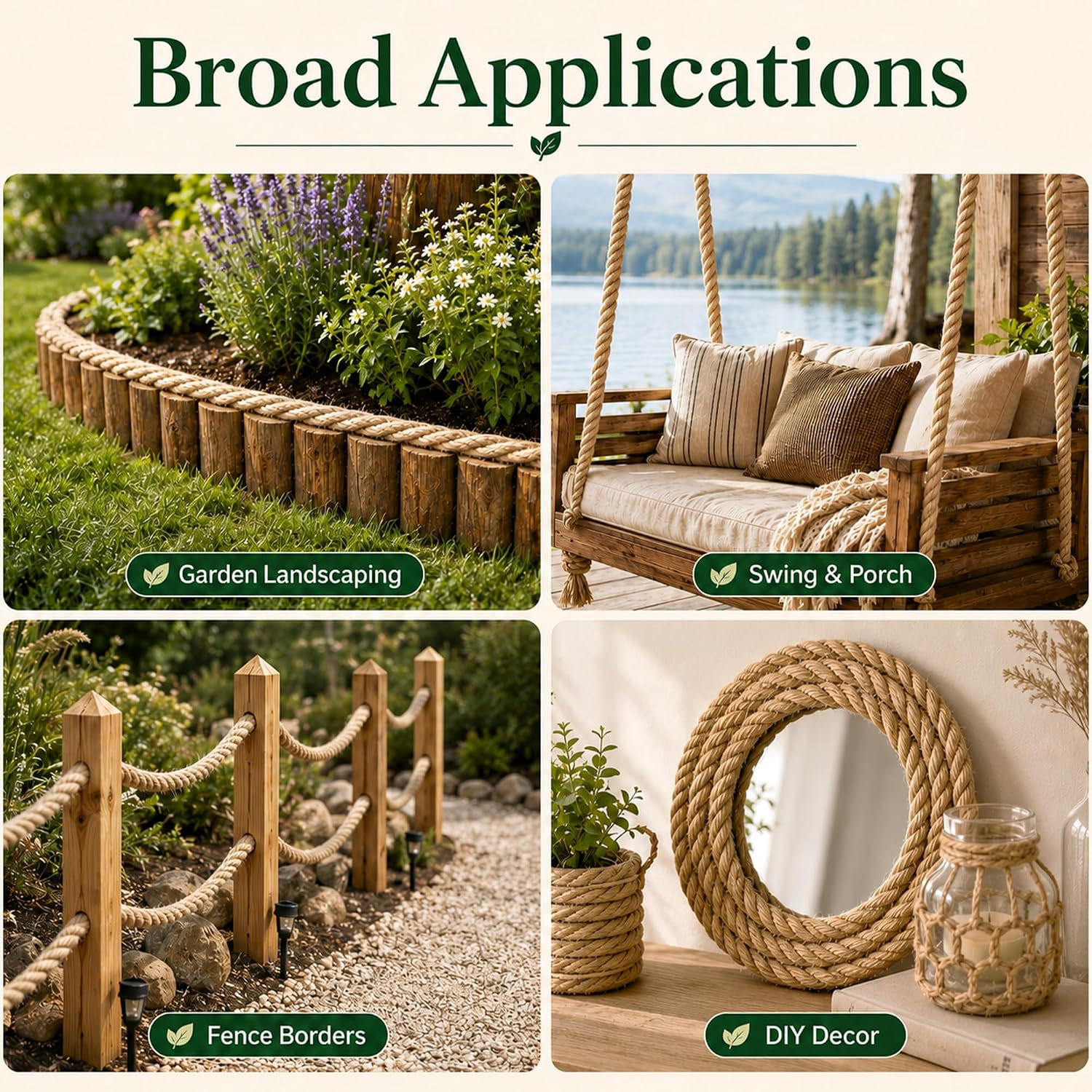 Twisted Manila Jute Rope (1 Inch x 10 Feet) Natural Thick Hemp Rope for Crafts, Nautical, Railings, Hammock, Decorating