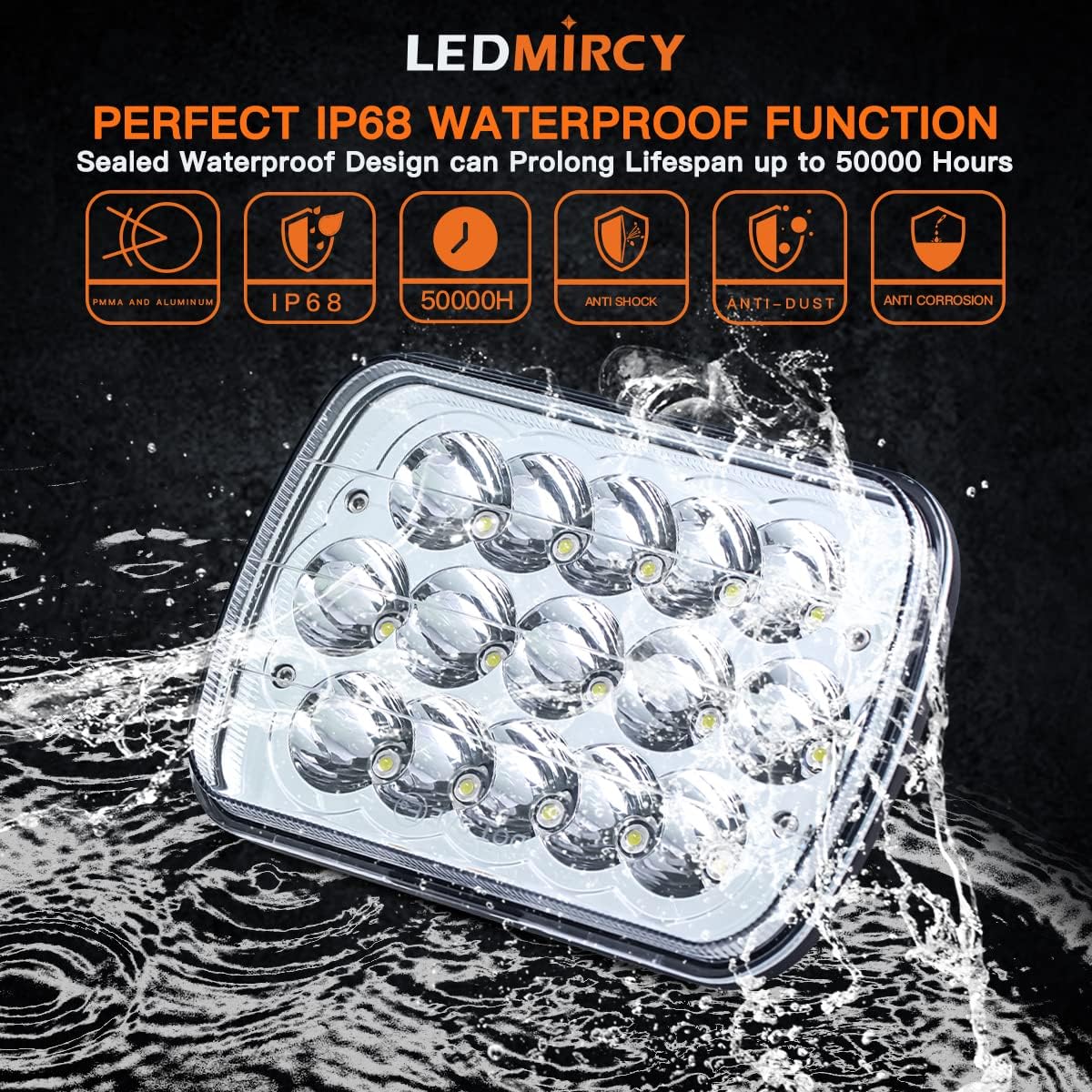 LEDMIRCY 5x7 LED Headlights, H6054 LED Headlights Hi/Lo Sealed Beam 2PCS