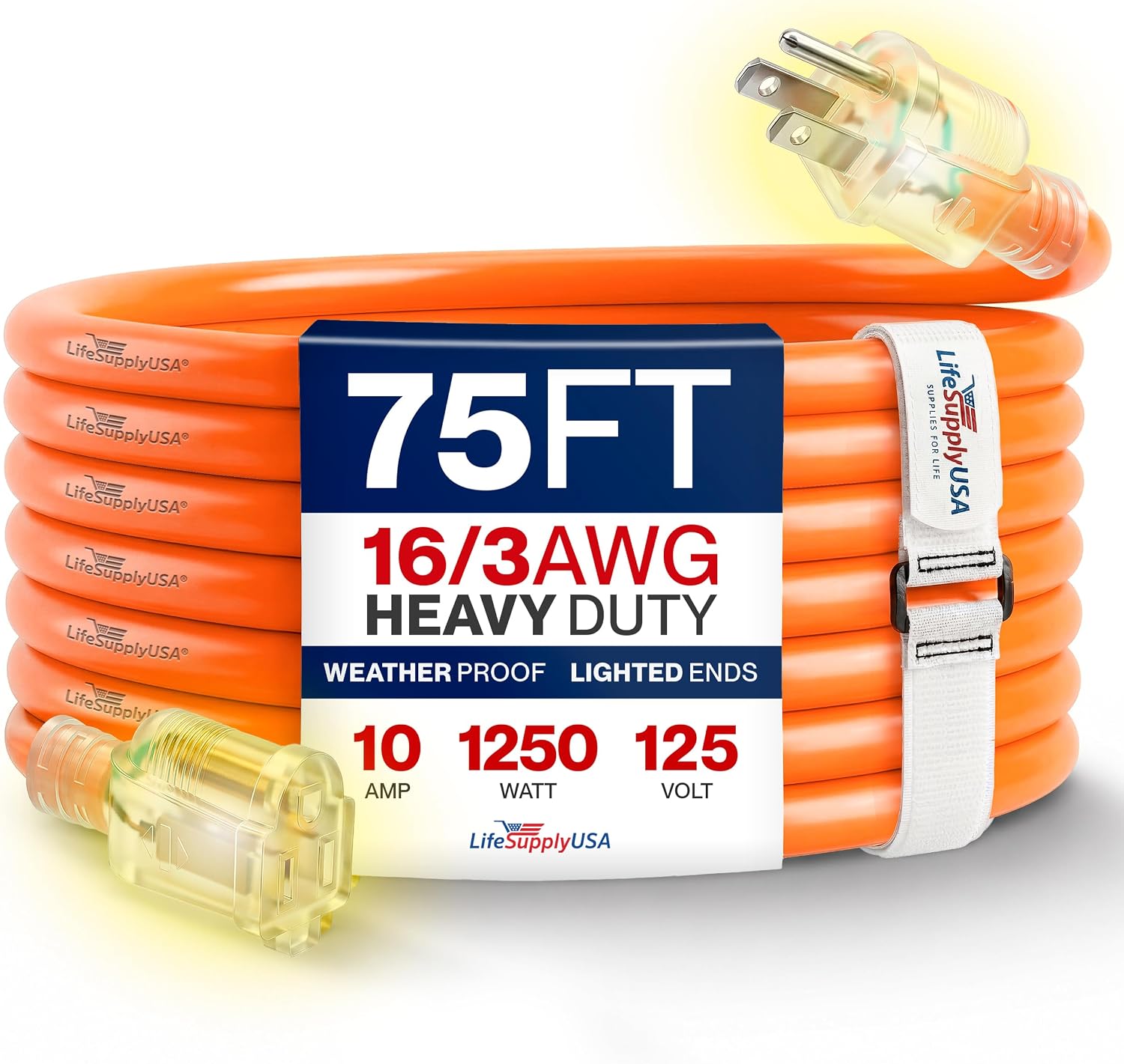 25ft Outdoor/Indoor Extension Cord 12/3 Gauge Extra Heavy Duty 3 Prong SJTW, Waterproof, Flexible Cold-Resistant Long Power Cord,15A 125V 1875W, Yellow by LifeSupplyUSA