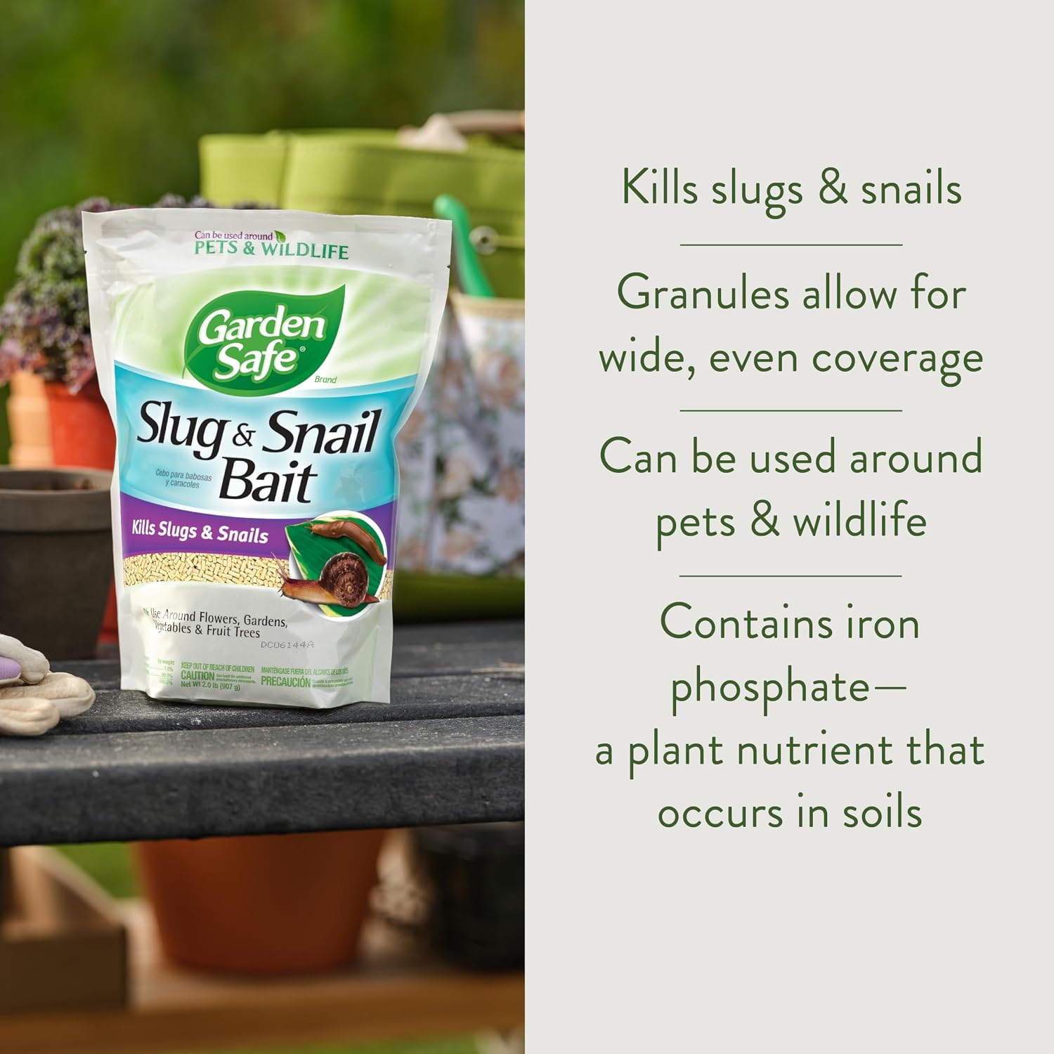 Garden Safe Slug & Snail Bait Granules, Kills Slugs & Snails, 2 Lb | Kills Slugs & Snails, For Lawns, Gardens & Greenhouses, Can Be Used Around Pets & Wildlife, Contains Iron Phosphate