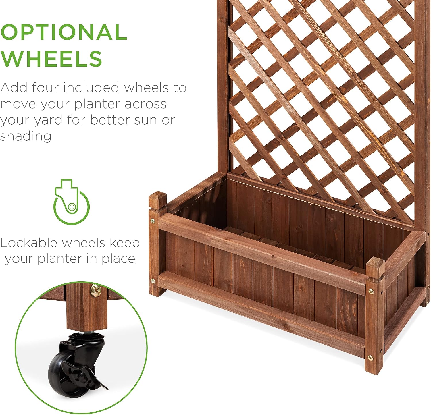 Best Choice Products Set of 2 48in Wood Planter Box & Diamond Lattice Trellis, Mobile Outdoor Raised Garden Bed for Climbing Plants w/Drainage Holes