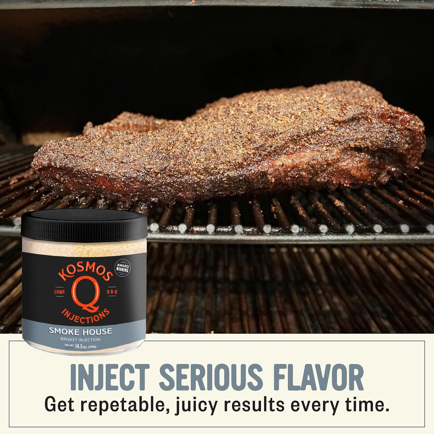 Kosmos Q Reserve Blend Brisket Injection, Premium Beef BBQ Marinade for Tender & Juicy Brisket, Phosphate-Enhanced for Moisture Retention, Competition-Grade Seasoning, Gluten Free, 16 Oz Jar