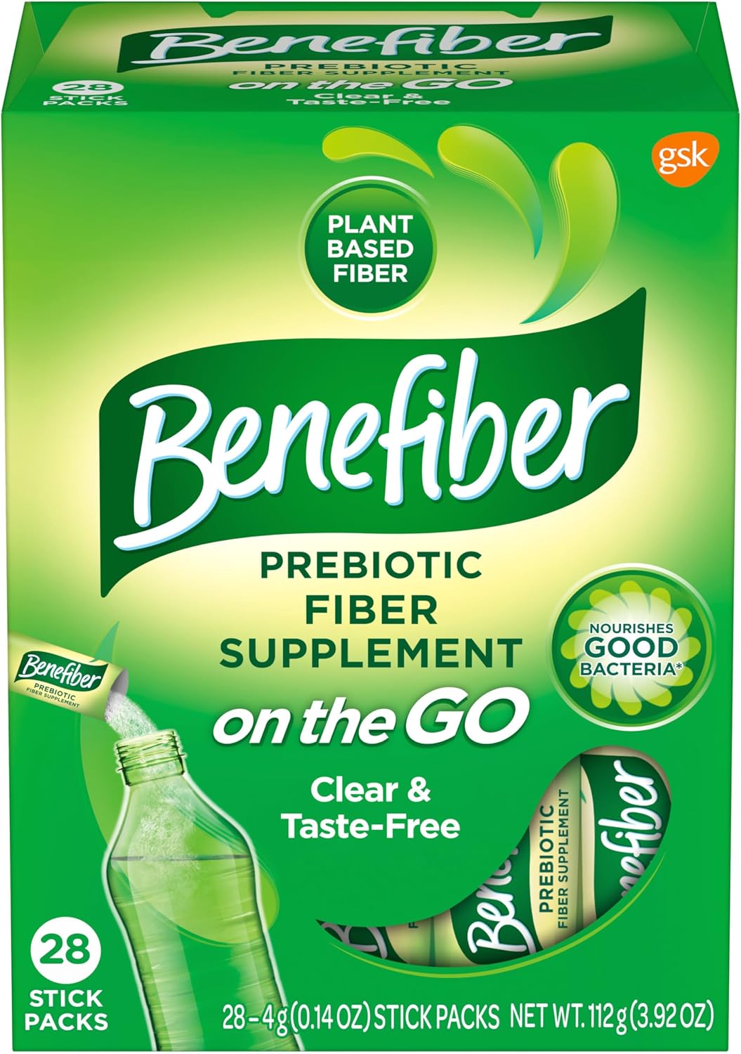 Benefiber Prebiotic Fiber Supplement Powder, Unflavored, 28 Stick Packs | Plant-based Prebiotic Fiber Powder, Sugar-Free, Dissolves Clear and Tasteless, GLP-1 Support for Digestive Health