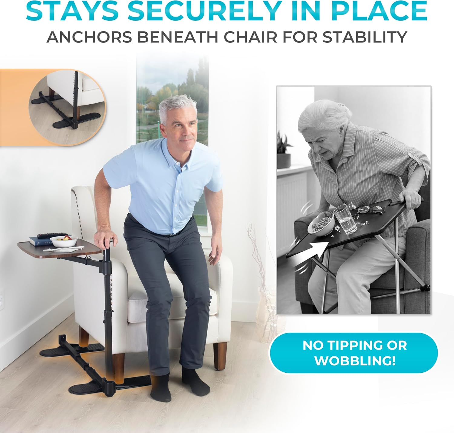 Stander Wonder Tray Plus, Adjustable Recliner Swivel TV Tray with Standing Handle for Seniors & Elderly Adults