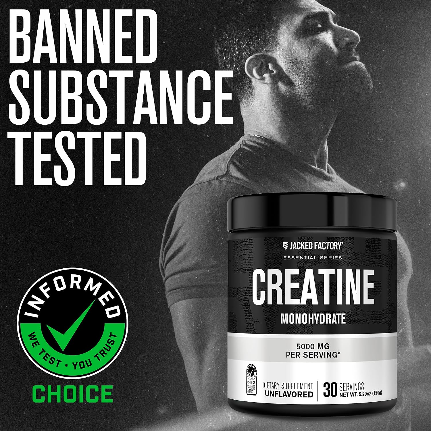 Jacked Factory Creatine Monohydrate Powder 425g - 5g Daily Micronized Creatine Monohydrate for Men and Women, Vegan-Friendly