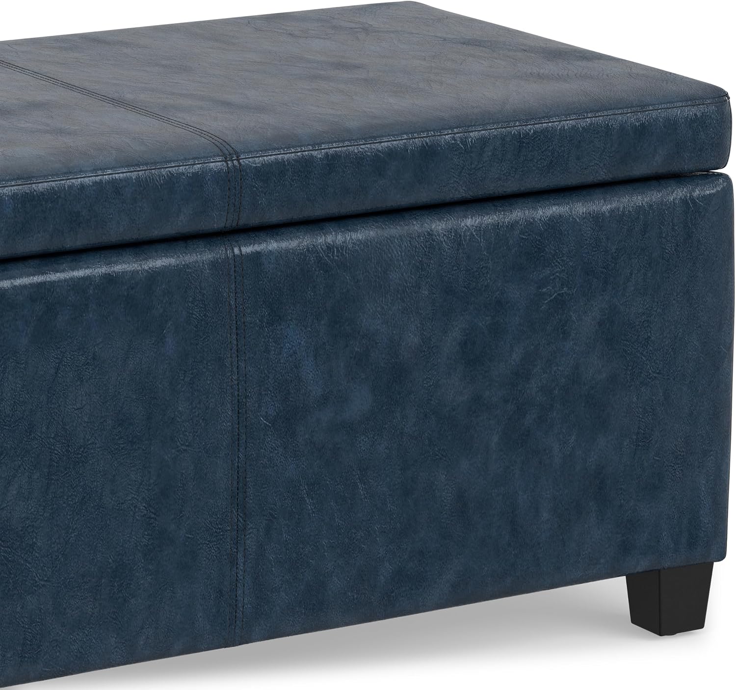 SIMPLIHOME Avalon 48" Wide Vegan Leather Storage Ottoman in Brown