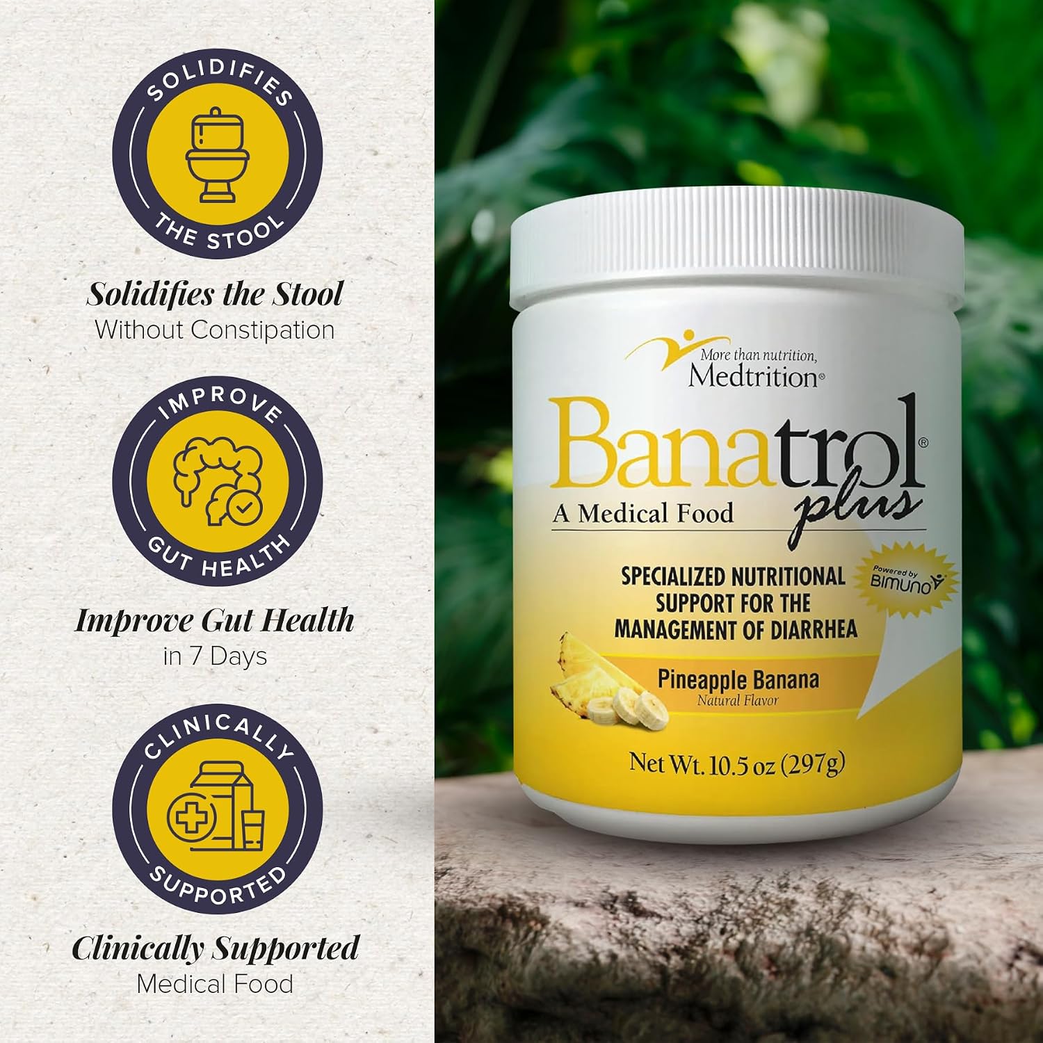 Medtrition Banatrol® Natural Anti-Diarrheal with Prebiotics, Relief from Chronic Diarrhea, IBS, Recurring Diarrhea, Clinically Supported Medical Food, Non-Constipating, 75 Servings (Pineapple)