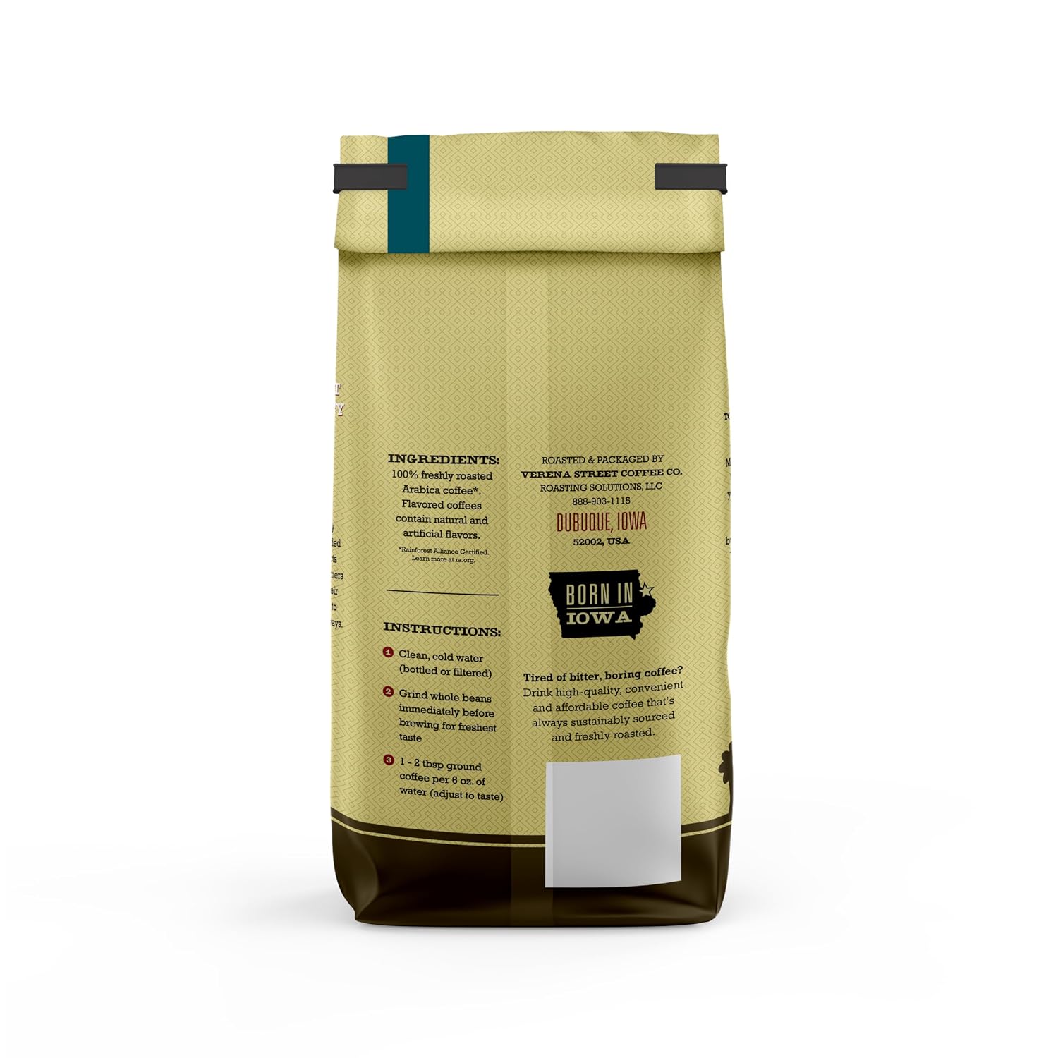 Verena Street 12 Ounce Flavored Ground Coffee, Mississippi Grogg, Medium Roast, Rainforest Alliance Certified Arabica Coffee