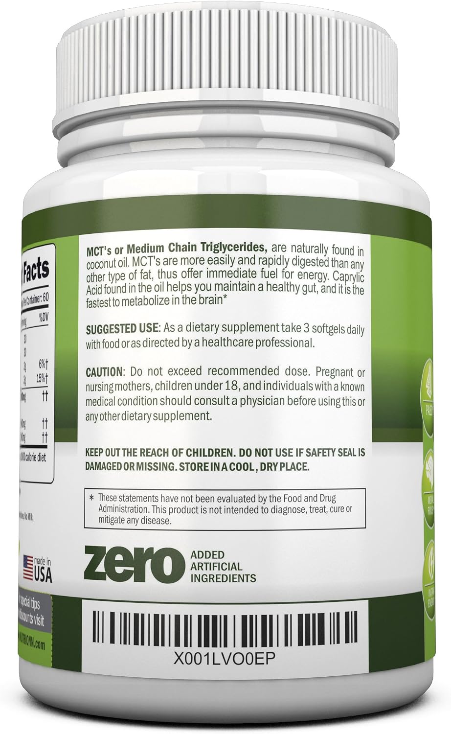 NutriONN MCT Oil - 3000mg Per Serving - 180 Softgels - Made from 100% Organic Coconuts - Non GMO, Cold Pressed