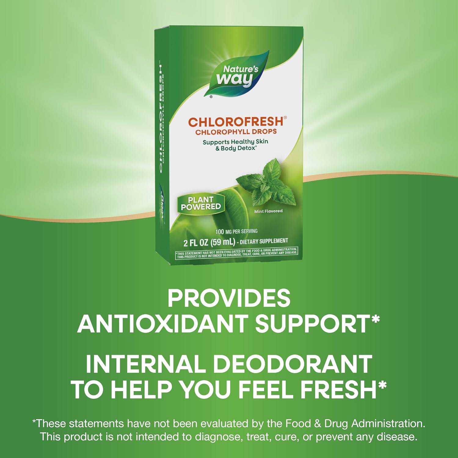 Nature's Way Chlorofresh Chlorophyll Drops, Mint Flavored, 2 Fl Oz | Supports Detox Pathways*, Liquid Chlorophyllin Copper Complex