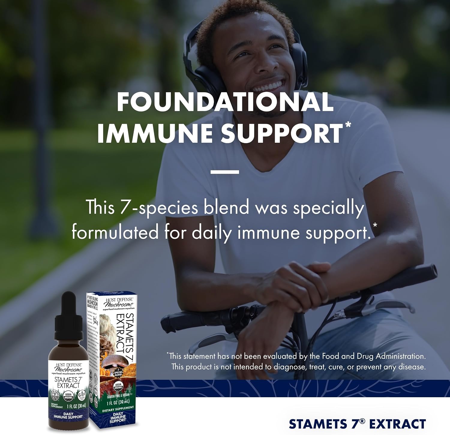 Host Defense Stamets 7 Extract - 7 Species Blend - Mushroom Supplement for Immune Support with Royal Sun Blazei, Cordyceps, Reishi, Maitake, Lion's Mane, Chaga & Mesima - 2 fl oz (60 Servings)*