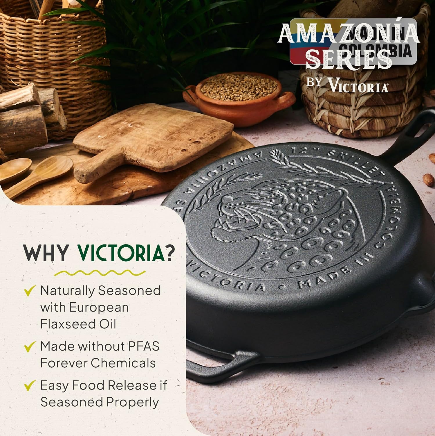 Victoria 10-Inch Cast Iron Skillet, Pre-Seasoned Cast-Iron Frying Pan with Long Handle, Made in Colombia | Pan with Long Handle, Made in Colombia
