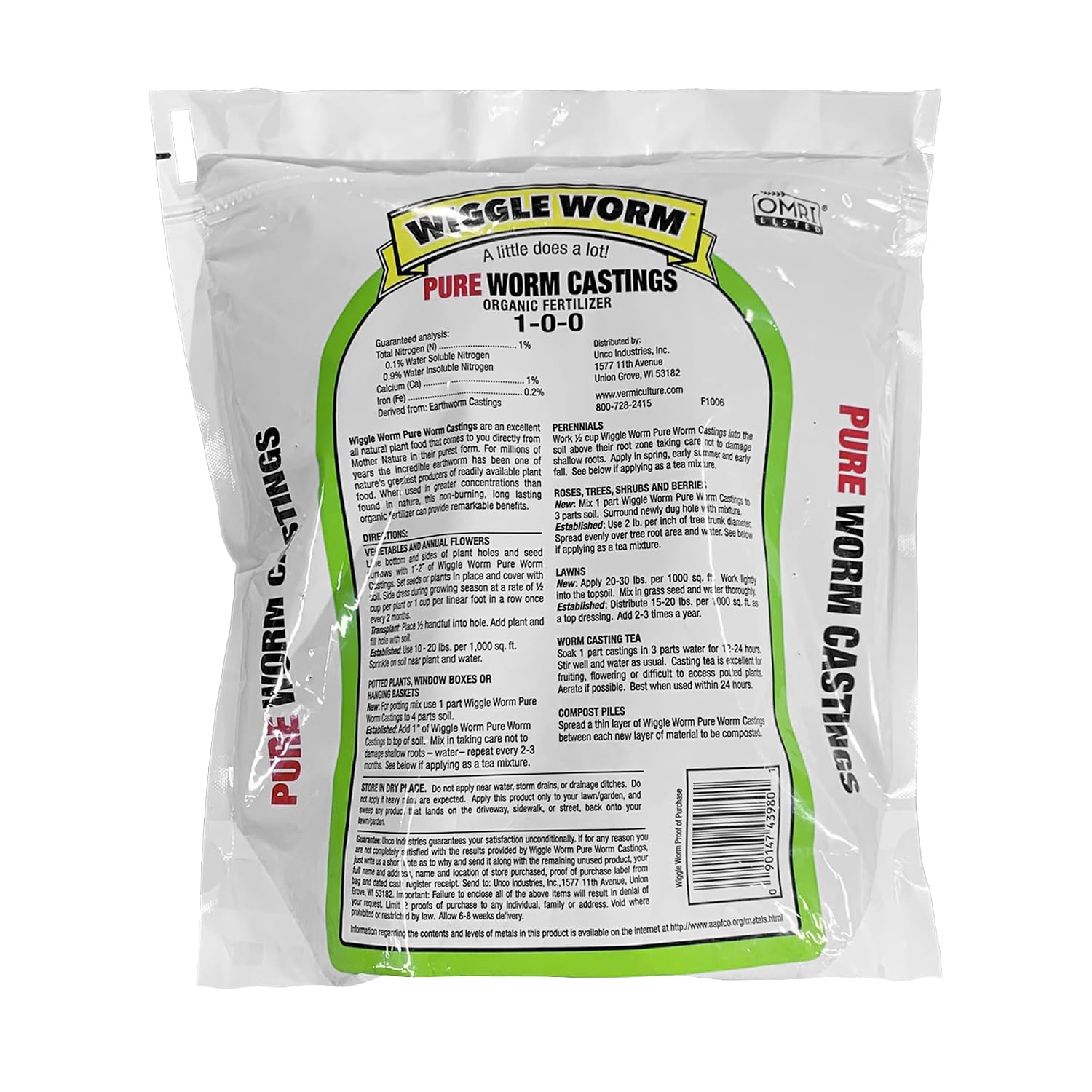 Wiggle Worm 100% Pure Organic Worm Casting Fertilizer, 4.5lb | Mineral-Dense Formula Improves Soil Fertility, Aeration & Healthy Root Growth for Houseplants & Vegetables, Resealable Bag