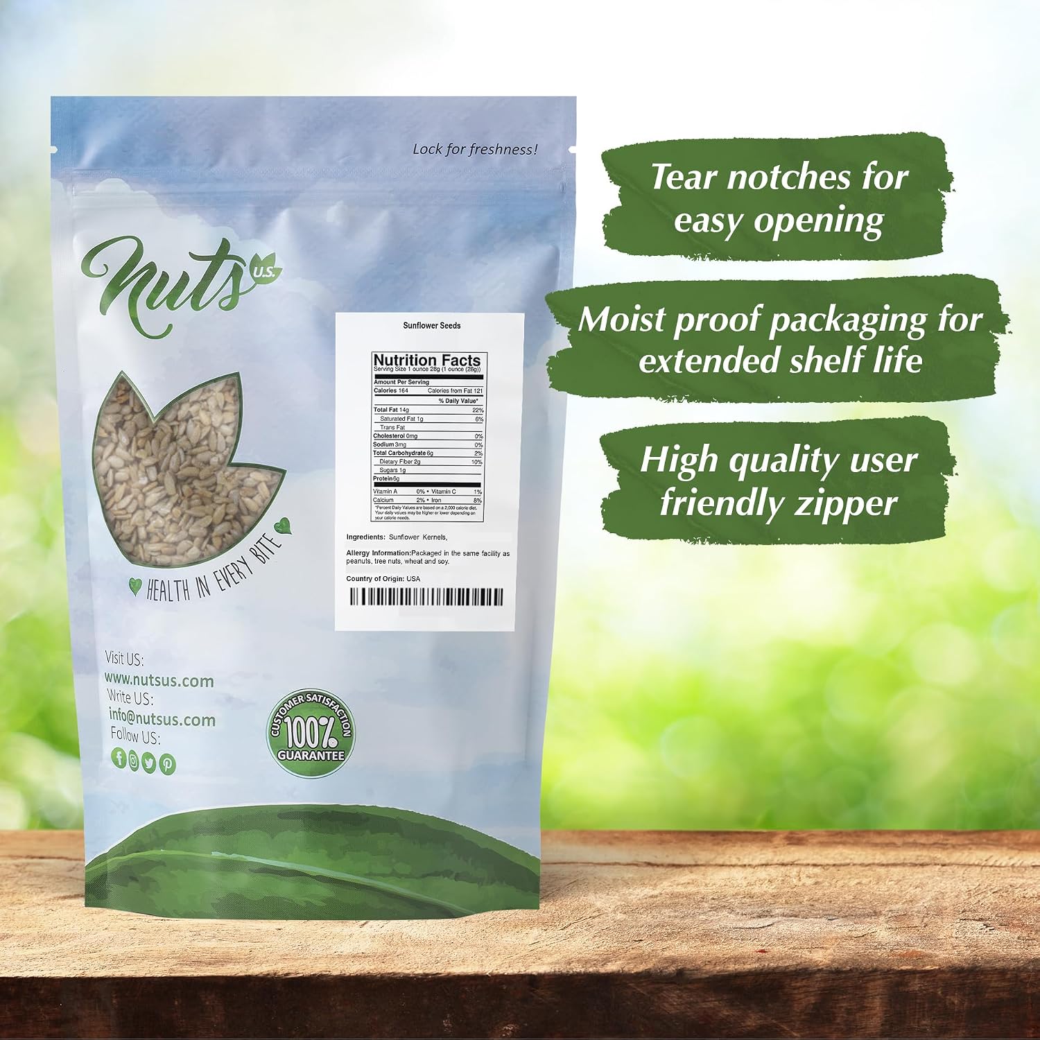 NUTS U.S. - Sunflower Kernels | Raw | A Rich Source of Protein | USA Grown and Packed in Resealable Bags!!! (1 LB)