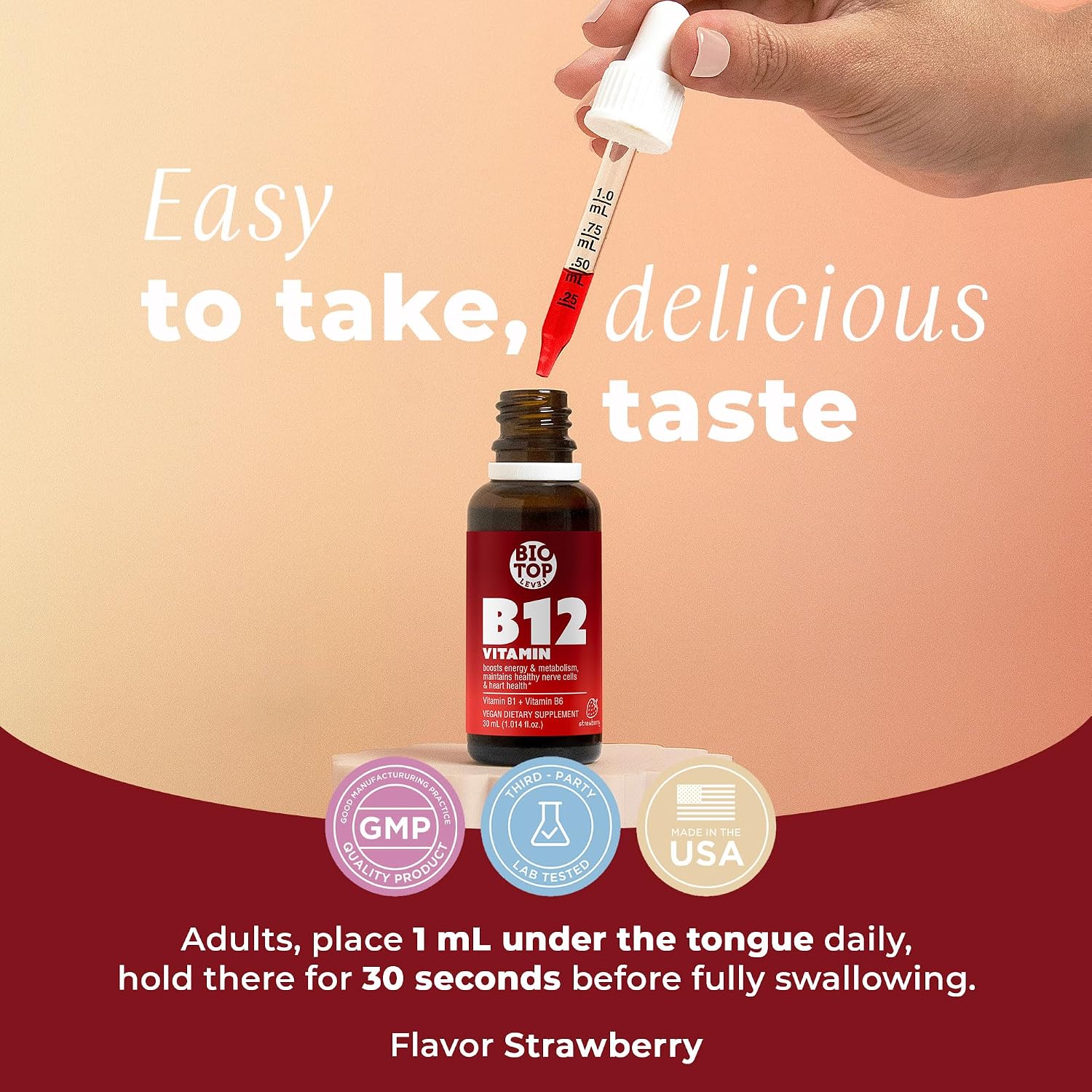 Vitamin B12 Sublingual Liquid Drops (5000 mcg) Plus B1 & B6 in Fastest Absorption Way. Best Formula to Support Brain Cells & Nerve Tissue