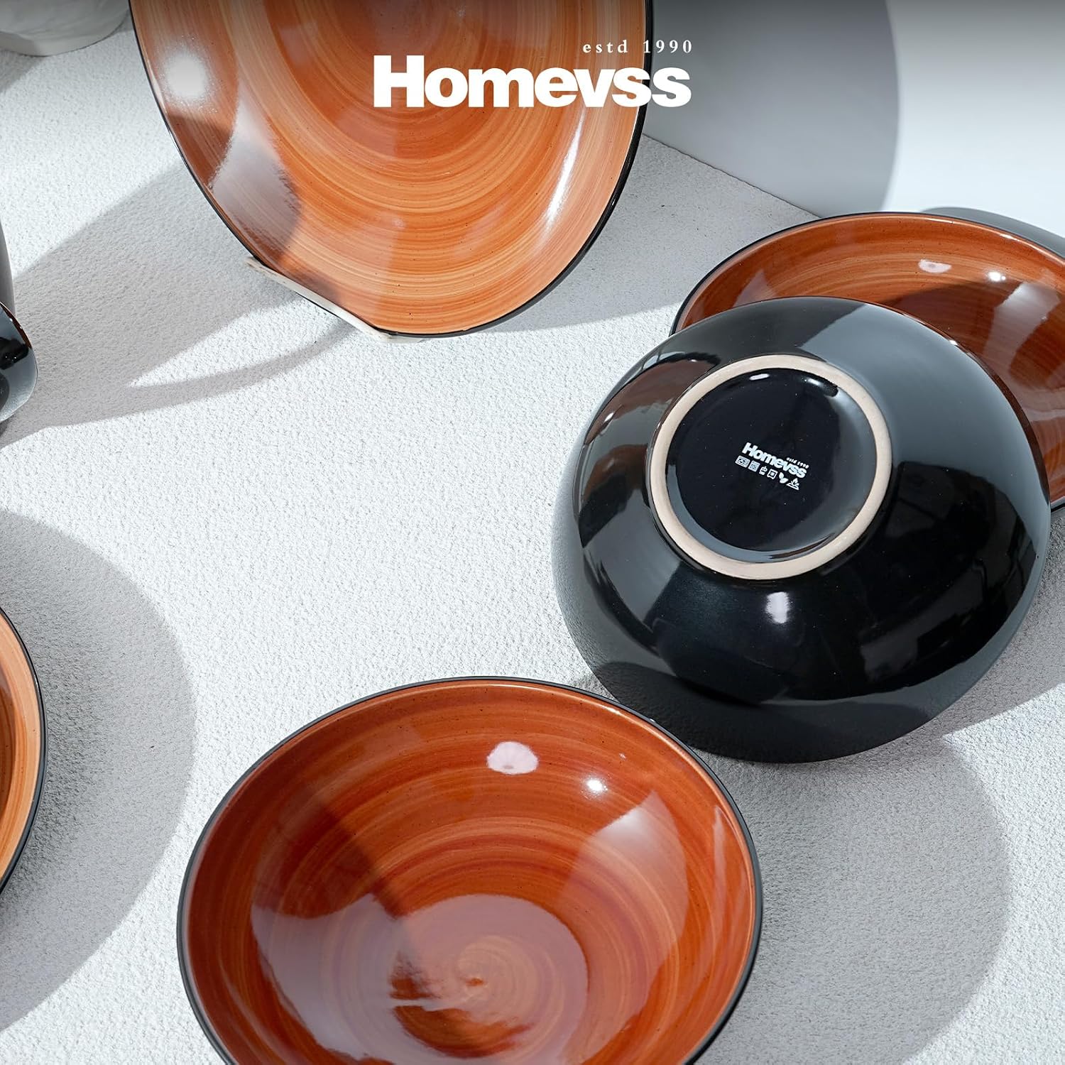 HomeVss, Sonoma Stoneware Dinnerware Set, Outside Black + Inside Hand Painting Color (16pc Set, Grey)