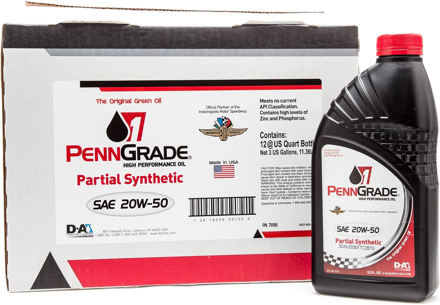 PENN GRADE 1, 20W-50 Partial Synthetic Racing Oil 12 Pack With Funnel