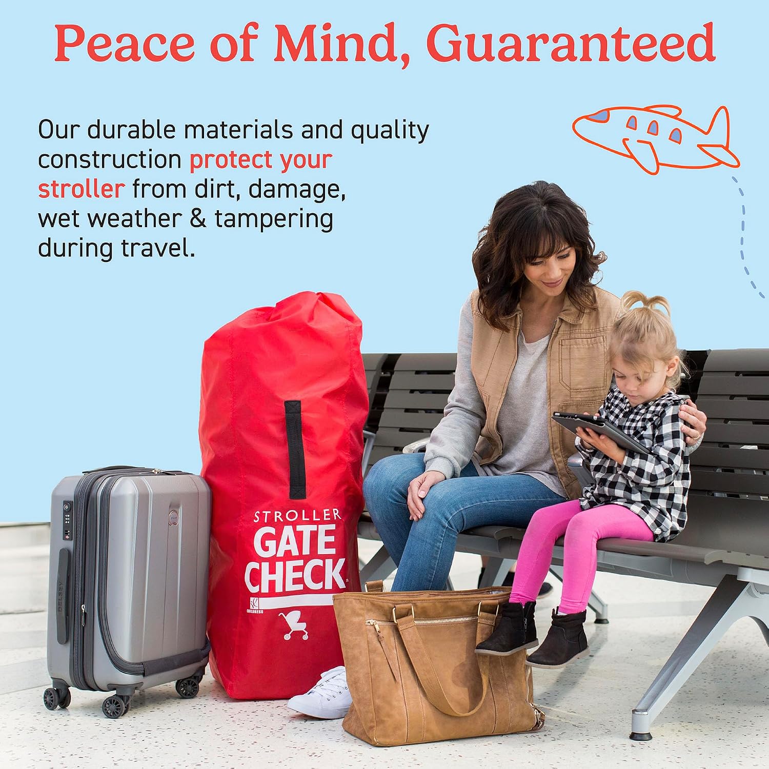 J.L. Childress Gate Check Bag for Umbrella Strollers - Travel Bag for Airplane, Fits Most Single Umbrella Baby Strollers, Airport Accessories for Gate Check, Flying Essentials - Red