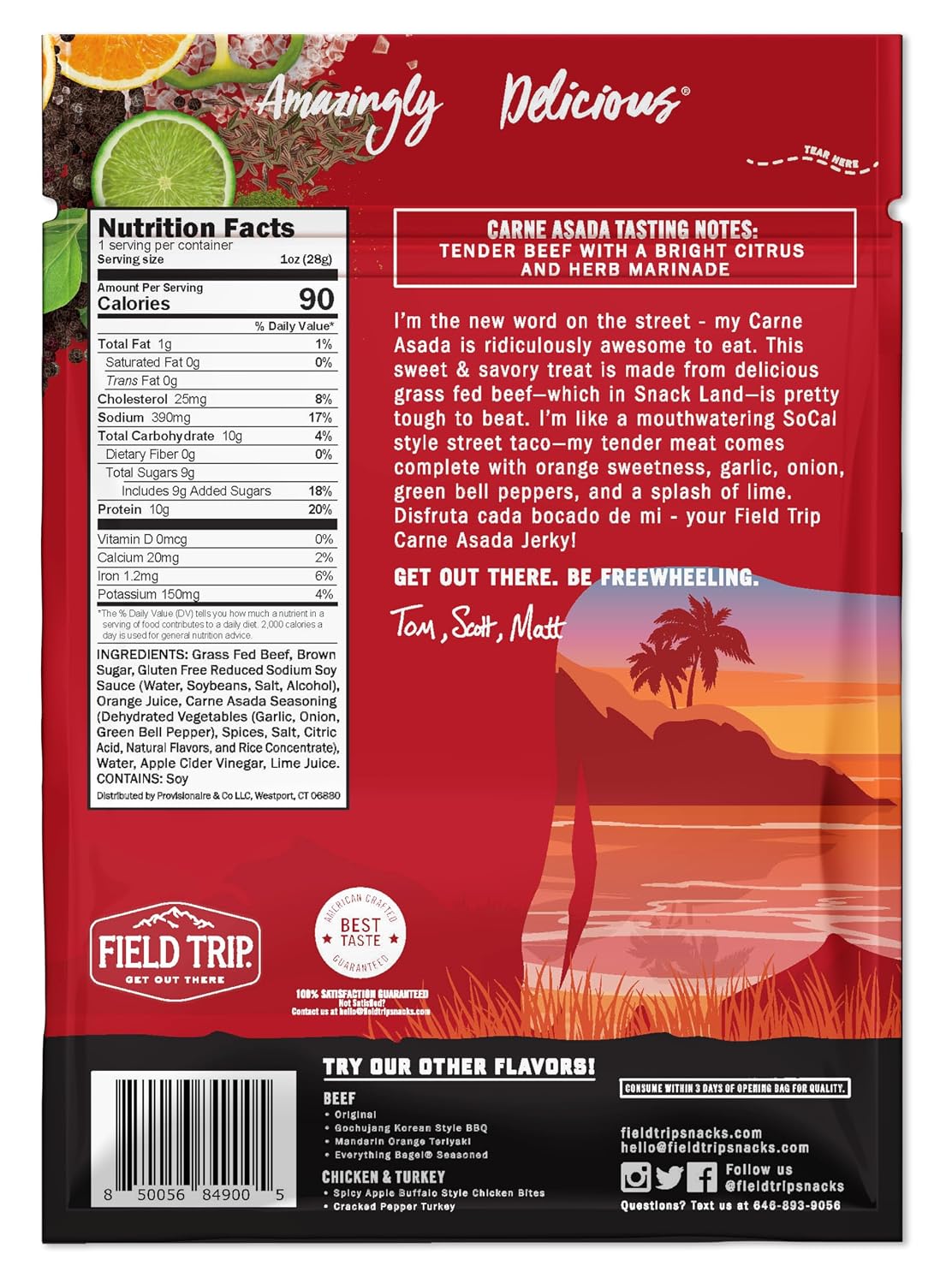 Field Trip Beef Jerky, Original, 1 Oz Bag, 12 Bags/carton | Grass Fed Beef Jerky, Healthy Gluten Free Snacks, All Natural, Paleo-Friendly Beef Jerky, High Protein, Low Carb, No Nitrates