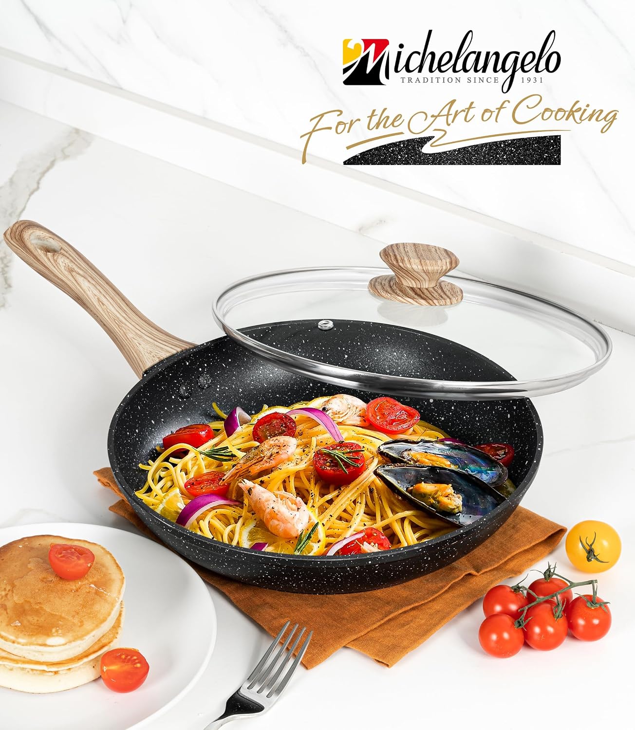 MICHELANGELO 8 Inch Nonstick Frying Pan with Lid, Non Stick Small Frying Pan with Non-Toxic Coating, Non-Stick Skillet with Ergonomic Handle