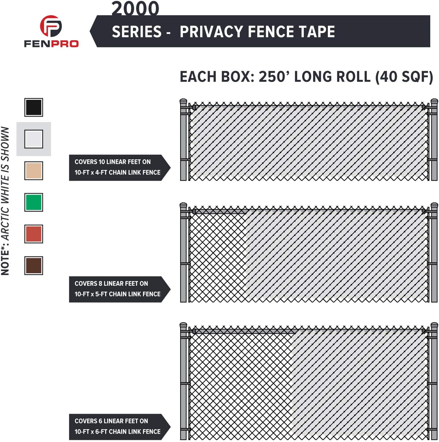 Chain Link Fence Privacy Tape 250 ft (40 SqFt) (Arctic White) | Gardening, Outdoor Wall, Balcony, Patio, Yard, Injury Prevention, Safety Fence Cover for Dog, Other Pet Hedge Slats