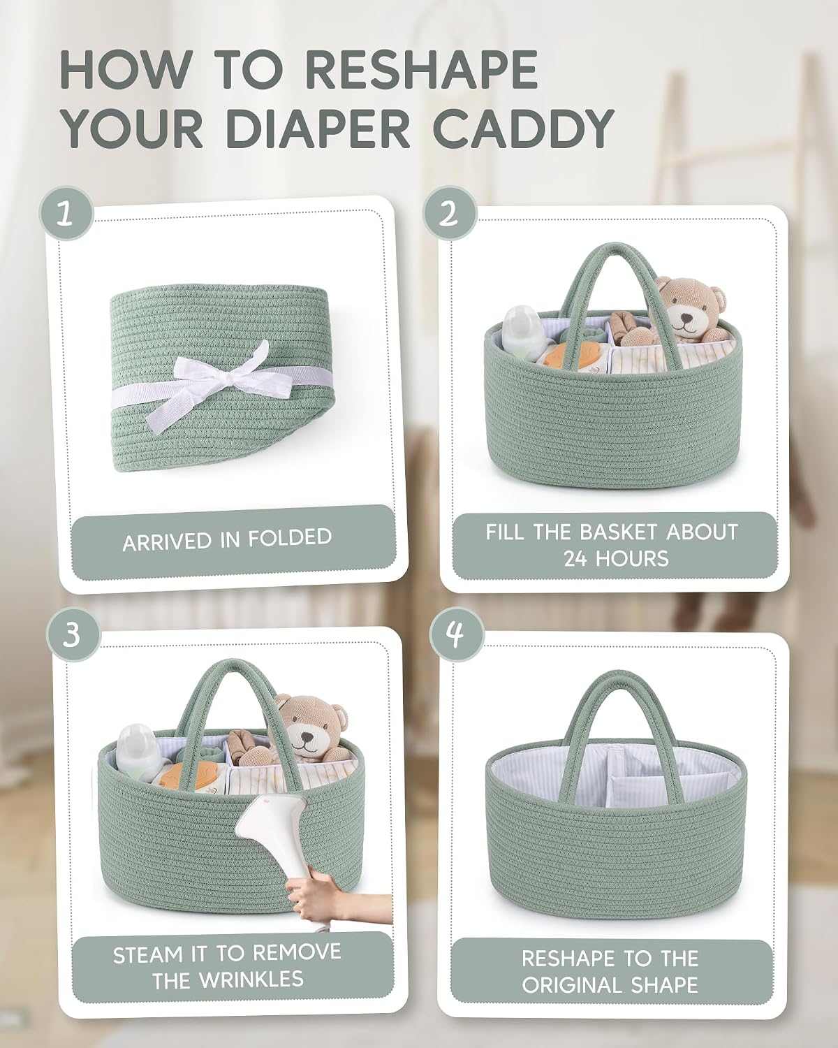Maliton Diaper Caddy Organizer for Baby, Cotton Rope Baby Gift Basket, Portable Diaper Organizer for changing table, Nursery Storage Organizer